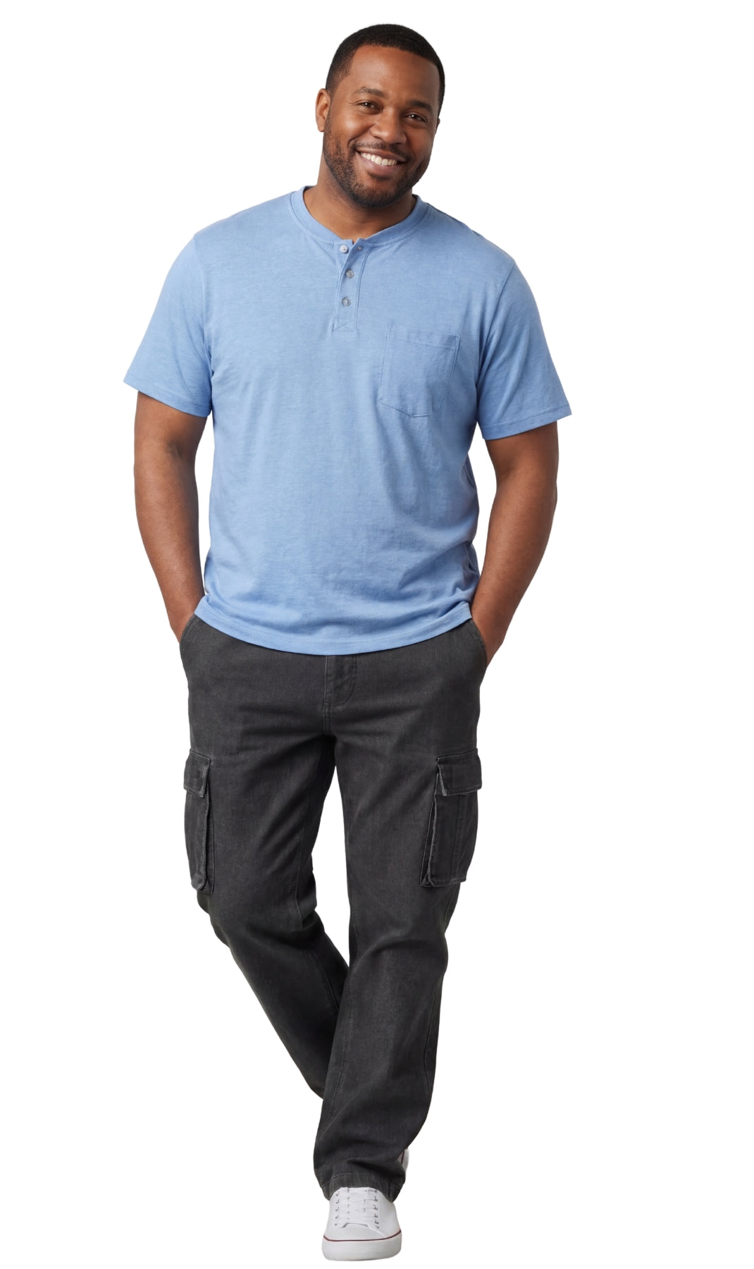 Turtle Bay New York Men's Short Sleeve Henley Relaxed Fit Shirt with Pocket Blue Heather full