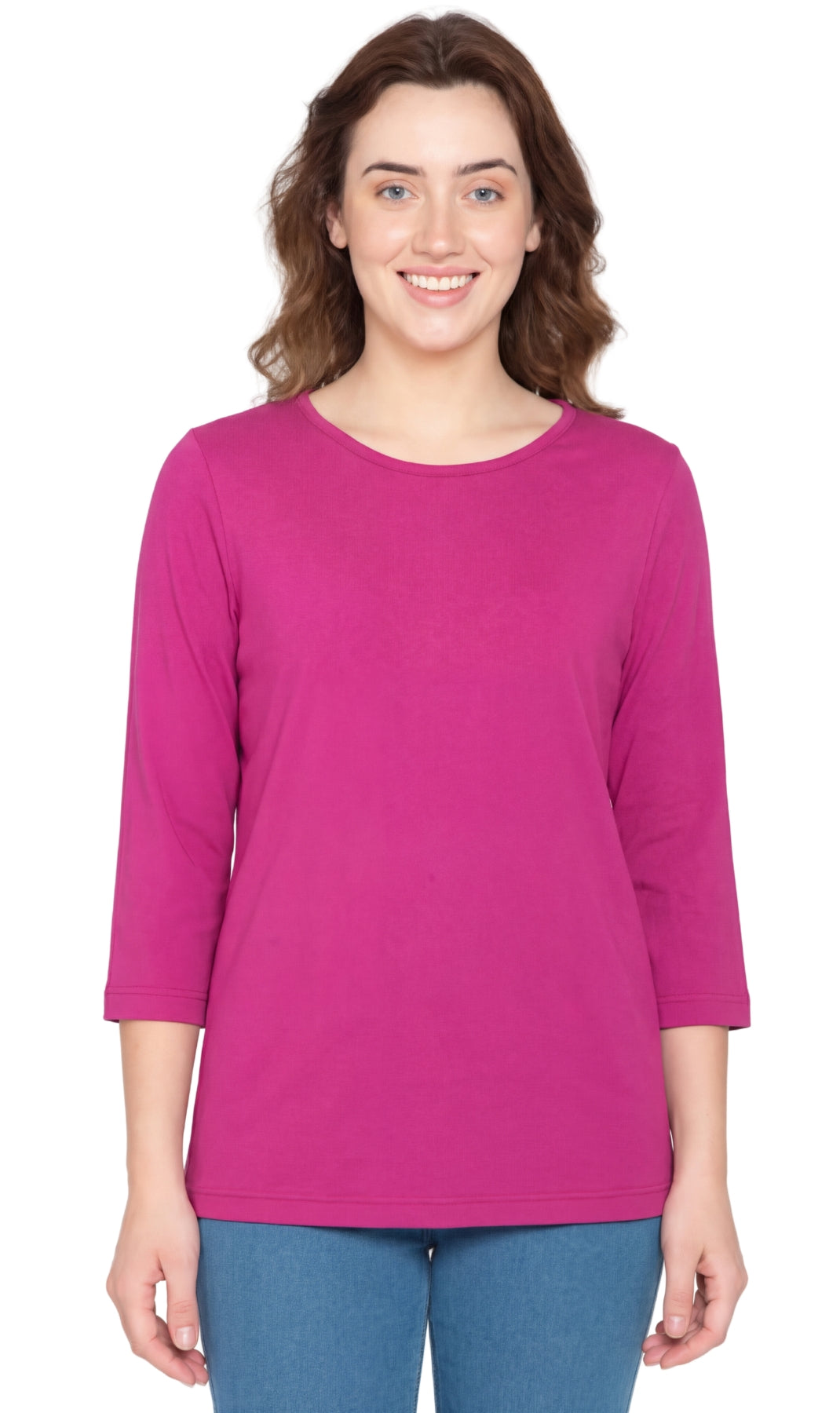Women's 3/4 Sleeve Crew Neck Top – Comfortable Jer