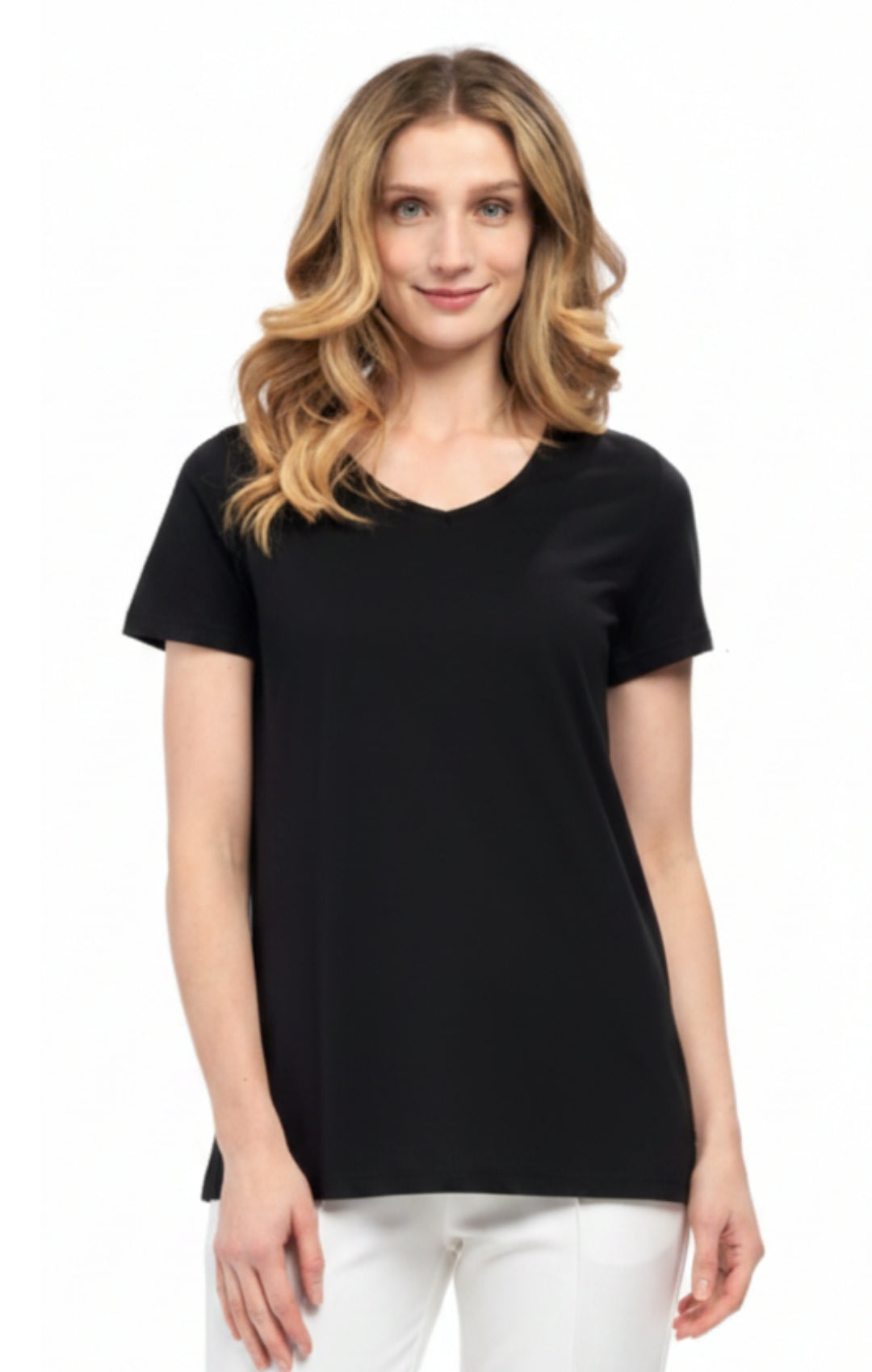 Turtle Bay Apparel Women's Perfect Short-Sleeve V-Neck Tee Shirt – Black Front View