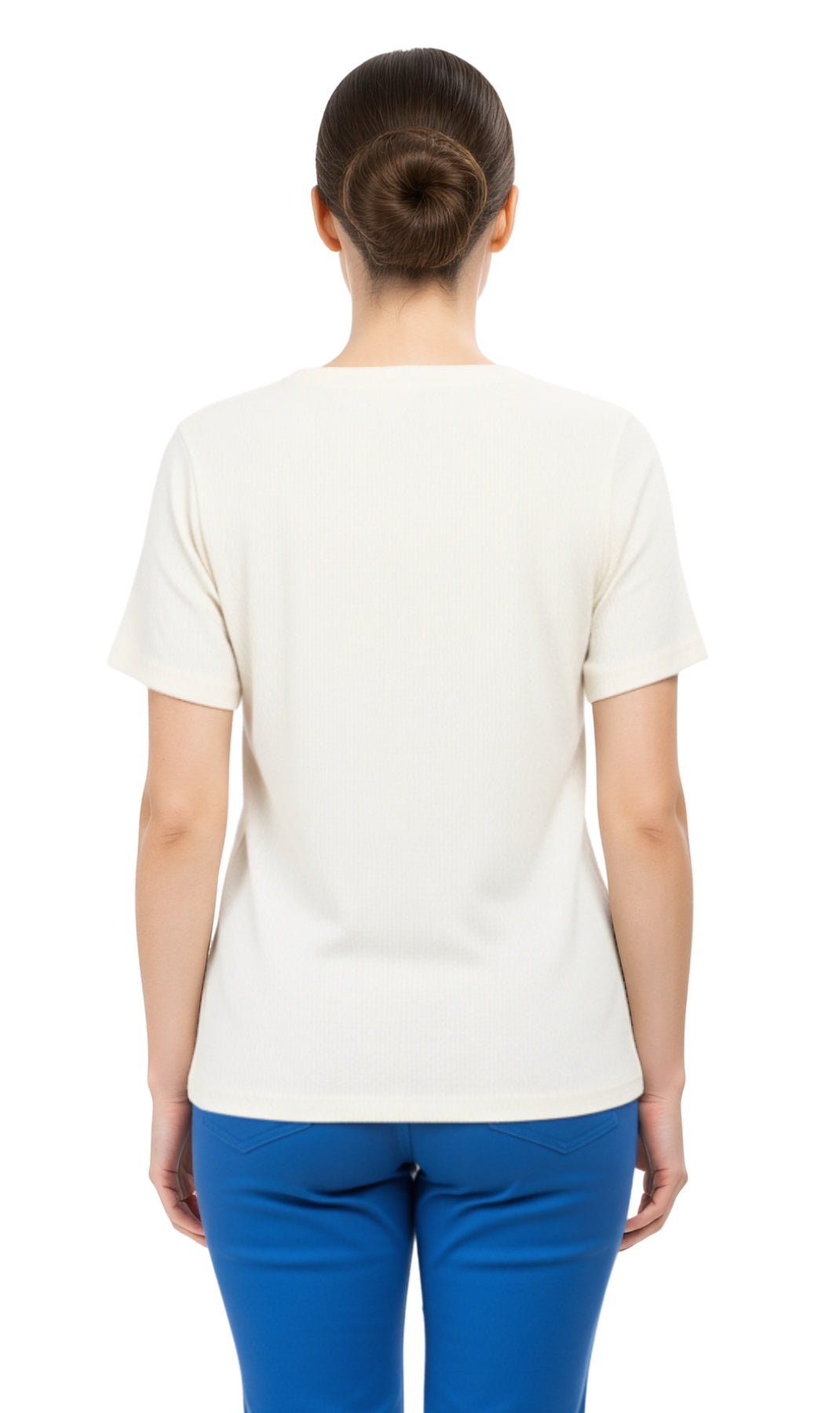 Turtle Bay Apparel Women's Textured Knit T-shirt with Jewel Neckline and Short Sleeves