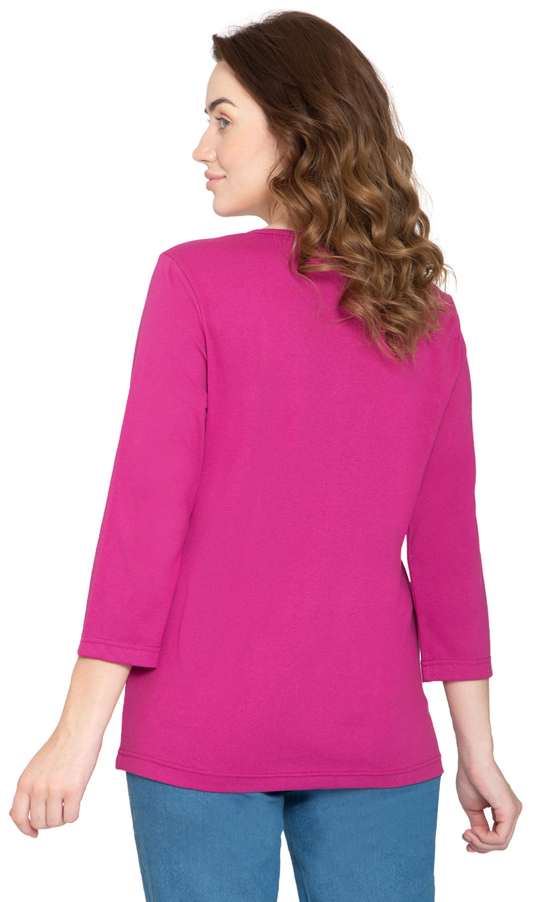 Women's Three Quarter Sleeve Henley ÔÇô Comfort in Every Color! - Deep Orchid - Back - TURTLE BAY APPAREL