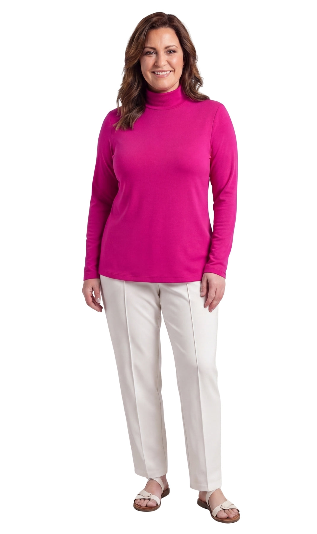 Turtle Bay New York Women's Long Sleeve Cotton Blend Mock Neck Top - An All-Season Essential deep orchid Full