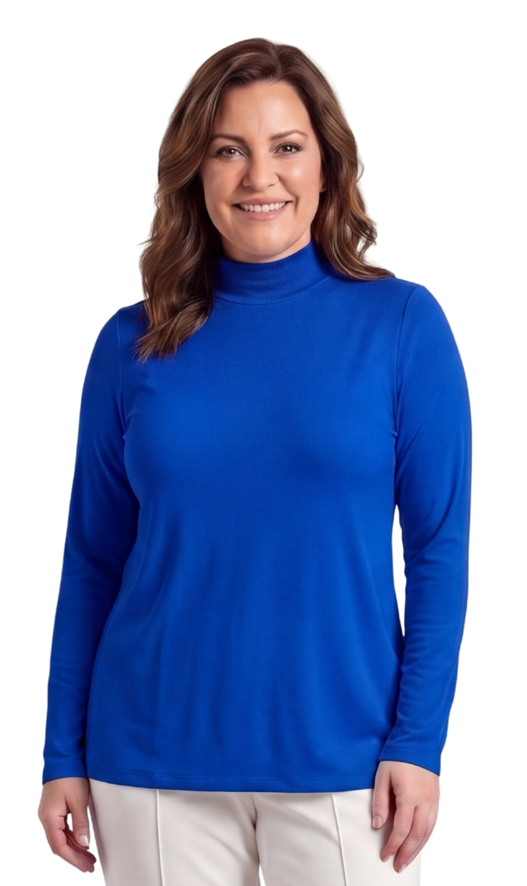 Turtle Bay New York Women's Long Sleeve Cotton Blend Mock Neck Top - An All-Season Essential royal Front