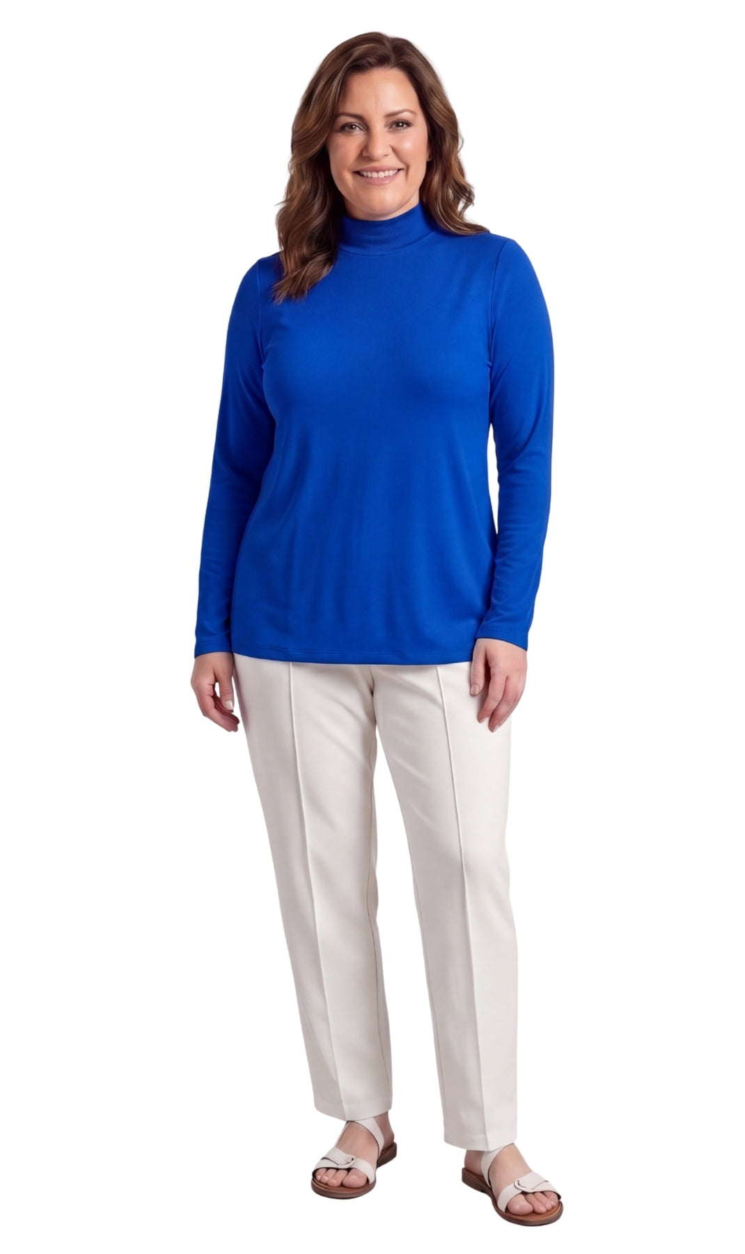 Turtle Bay New York Women's Long Sleeve Cotton Blend Mock Neck Top - An All-Season Essential royal Full