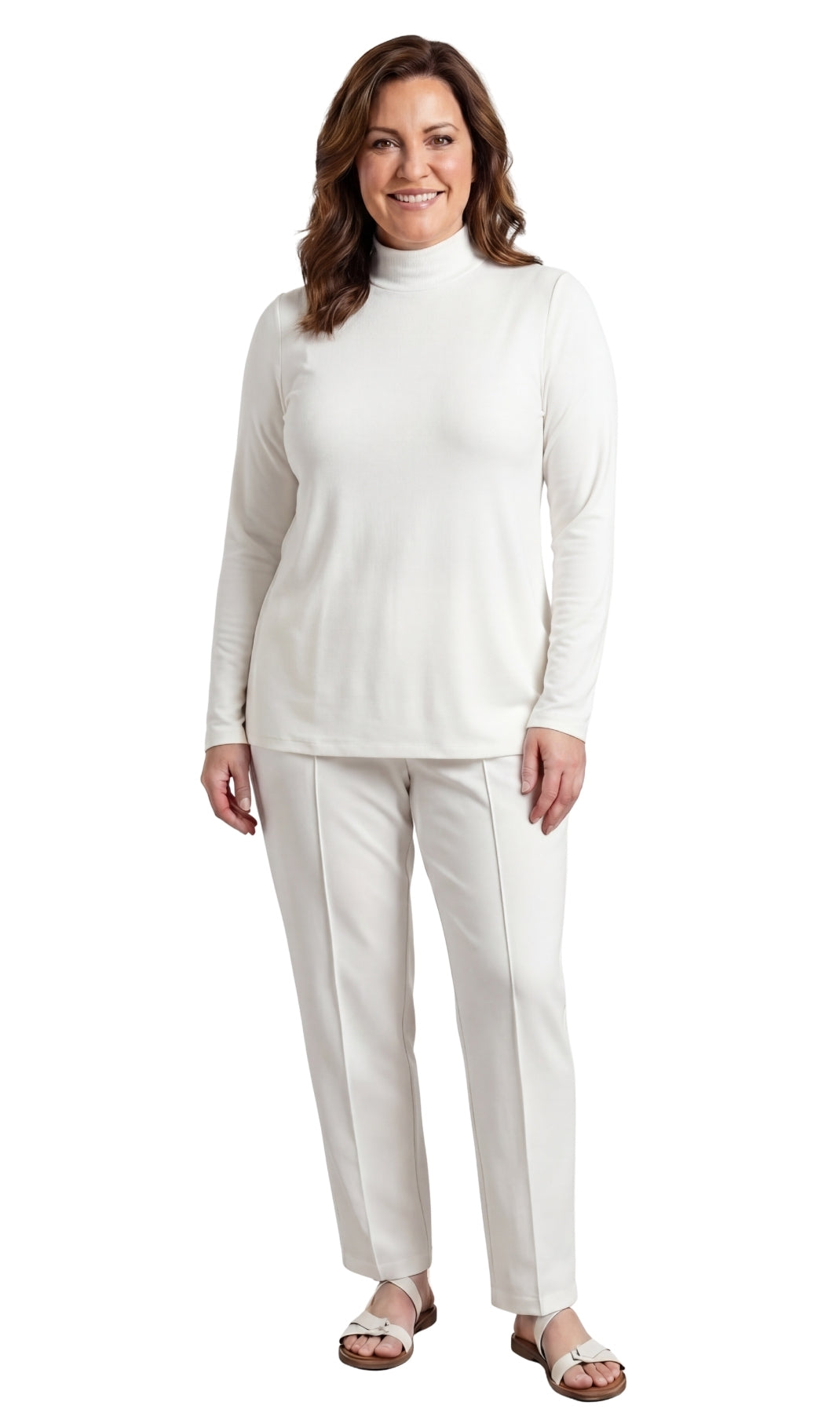 Turtle Bay New York Women's Long Sleeve Cotton Blend Mock Neck Top - An All-Season Essential White full