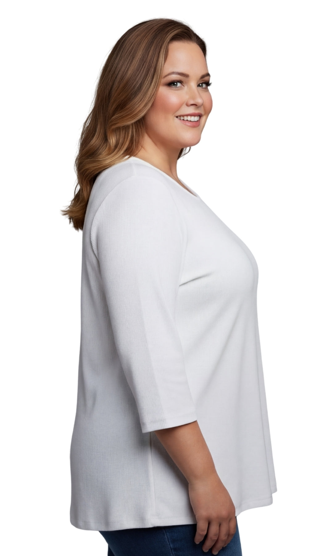 Women's Ribbed 3/4 Sleeve Crew Neck Cotton Top 16