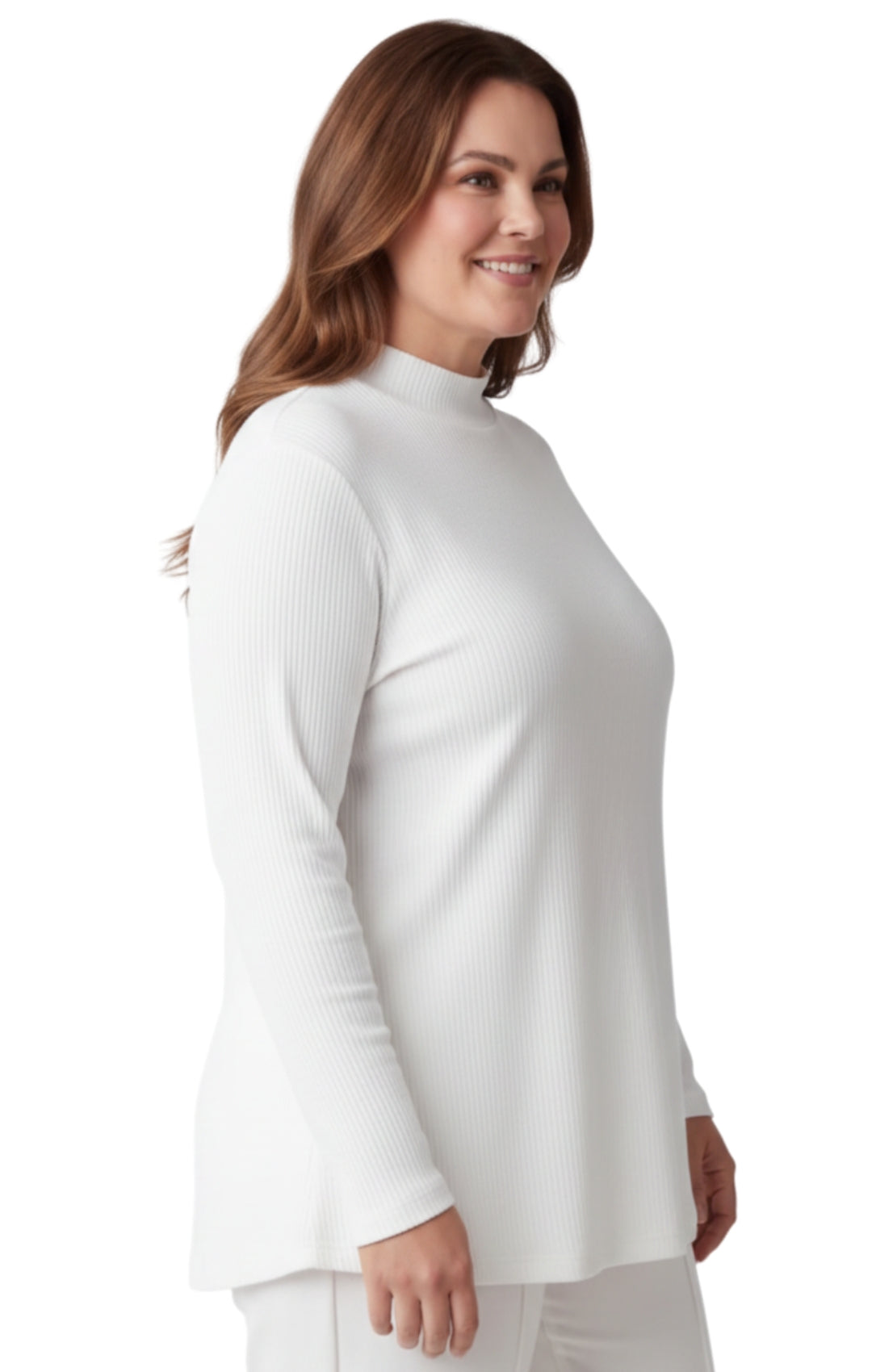 Women's Long Sleeve Ribbed Mock Neck Top — Cotton Knit 7