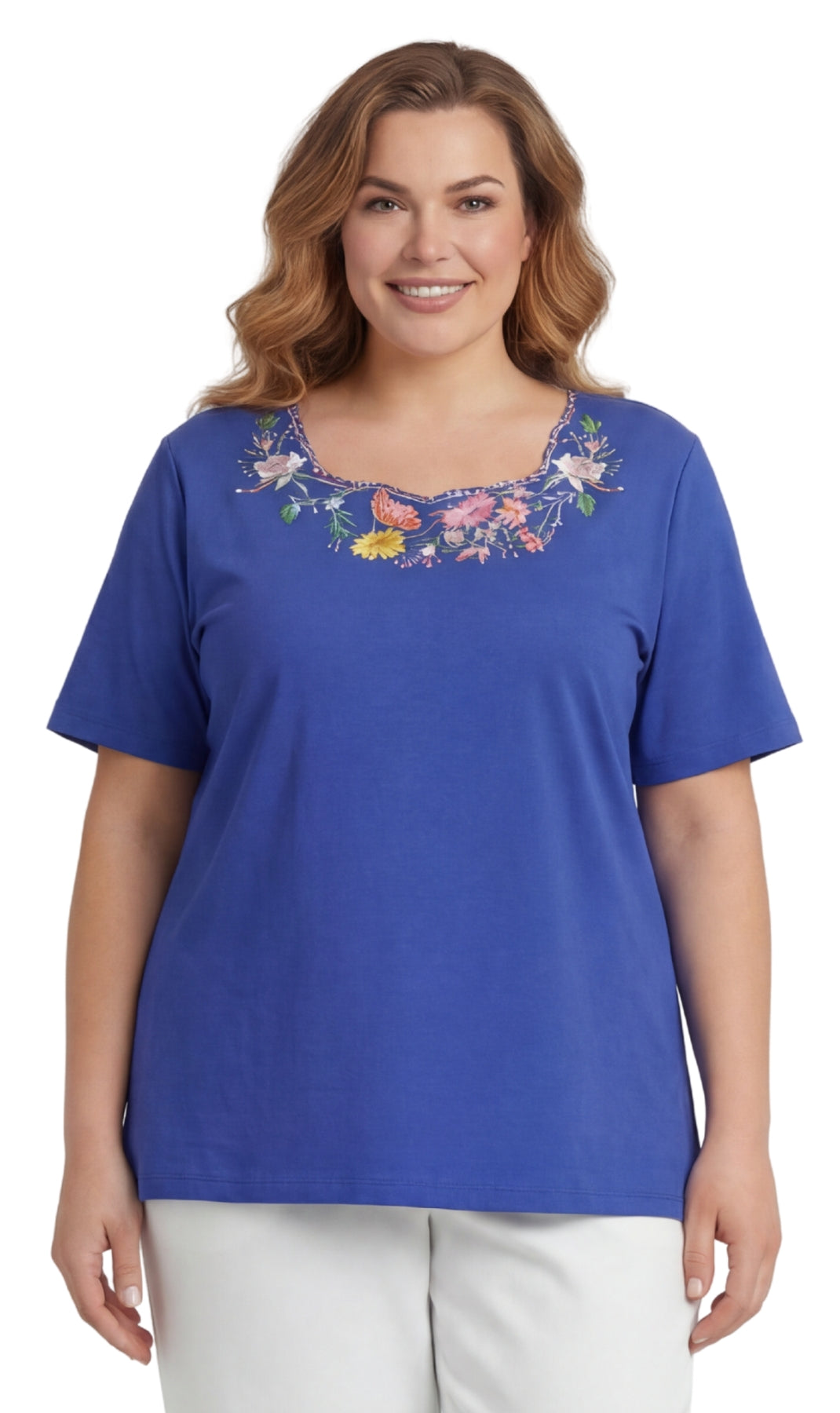 Women's Scalloped Neckline Embellished Tee 14