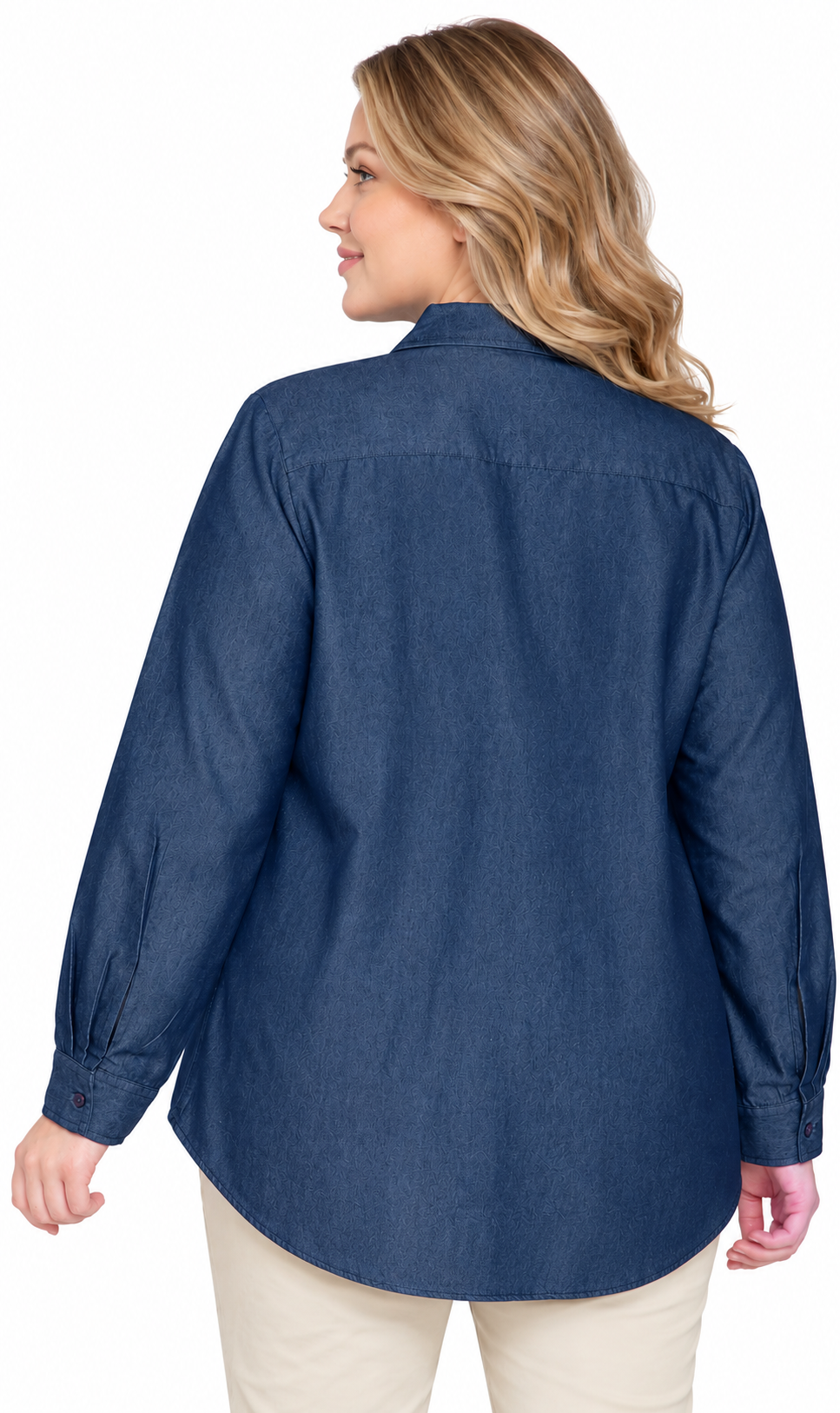 Women's Long Sleeve Button Down Denim Shirt with Front Pocket