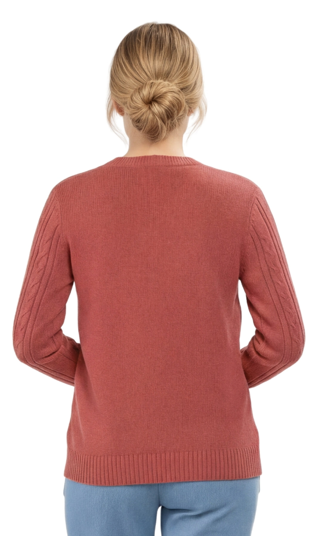 Women's Classic Button Front Cable Knit Cardigan in Soft Acryllic 24