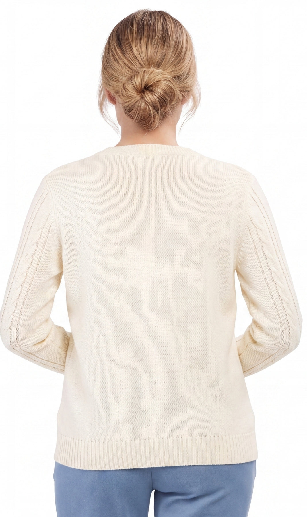 Women's Classic Button Front Cable Knit Cardigan in Soft Acryllic 15