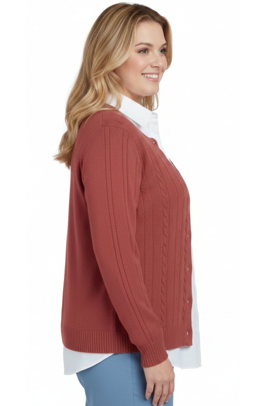 Women's Classic Button Front Cable Knit Cardigan — Soft Acrylic 28