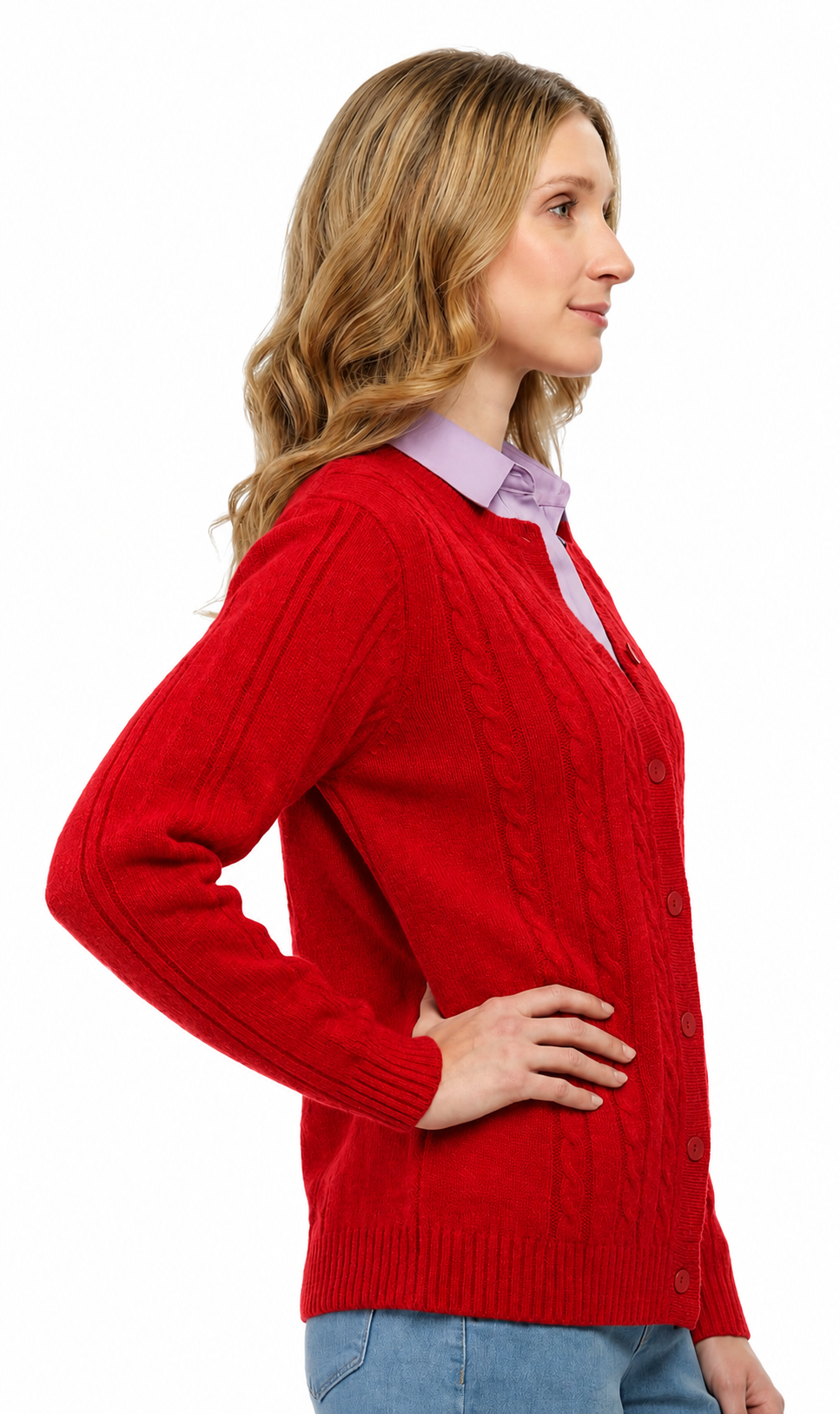 Women's Classic Button Front Cable Knit Cardigan — Soft Acrylic 22