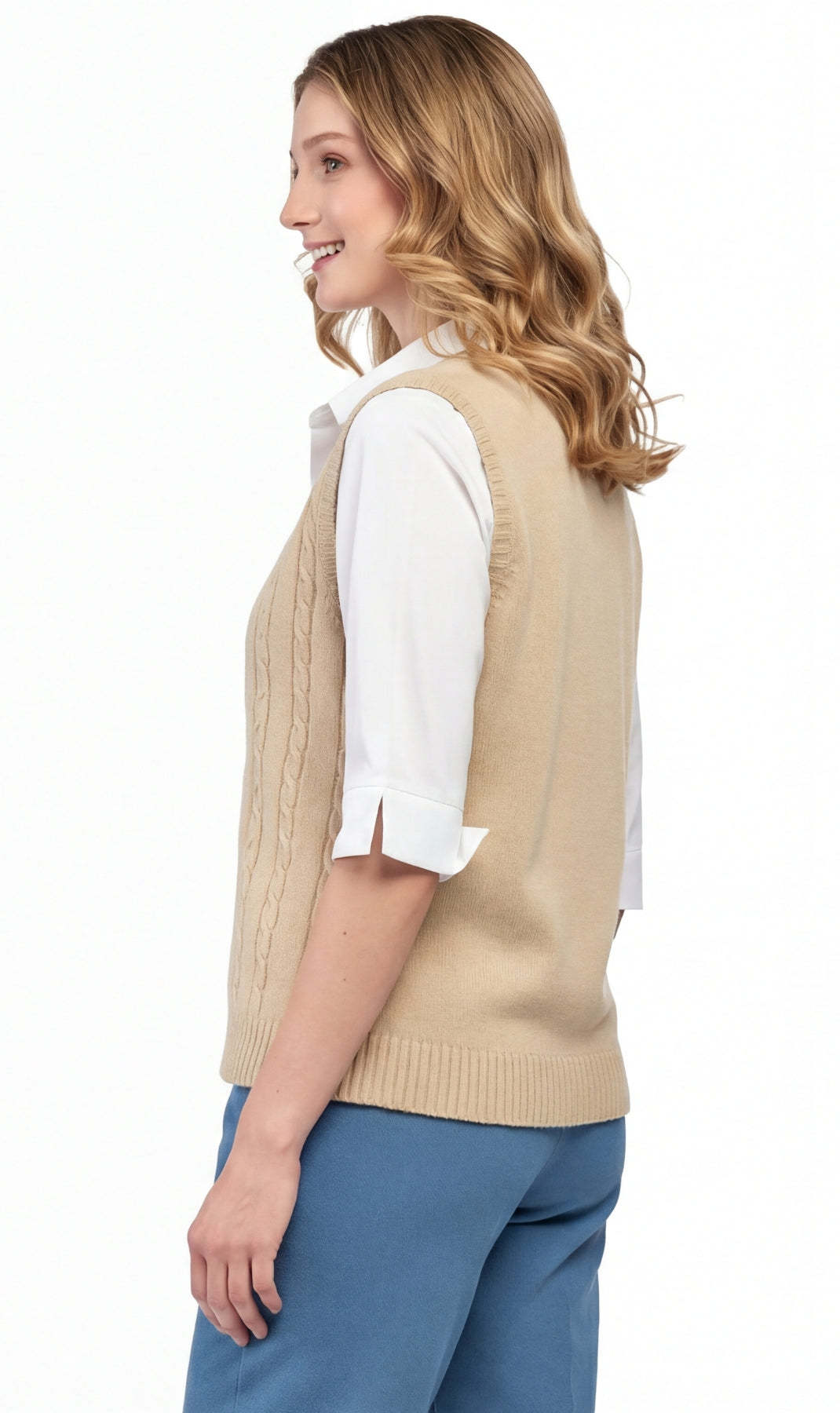 Women's Cable Knit Cardigan Sweater Vest — Button Front 20