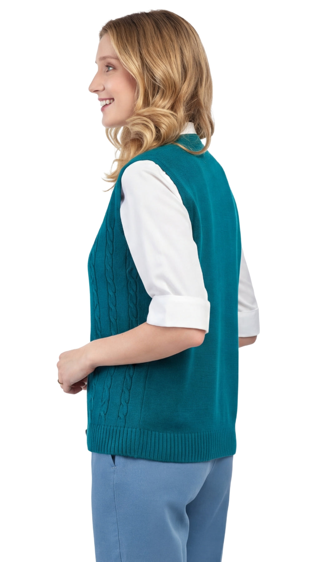 Women's Cable Knit Cardigan Sweater Vest — Button Front 13