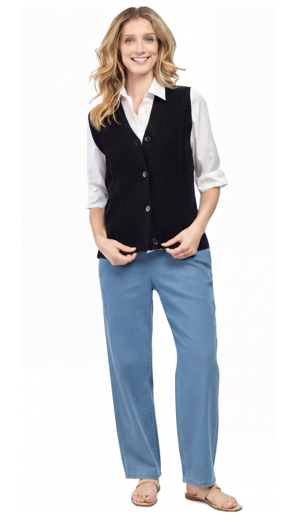 Women's Cable Knit Cardigan Sweater Vest — Button Front 5