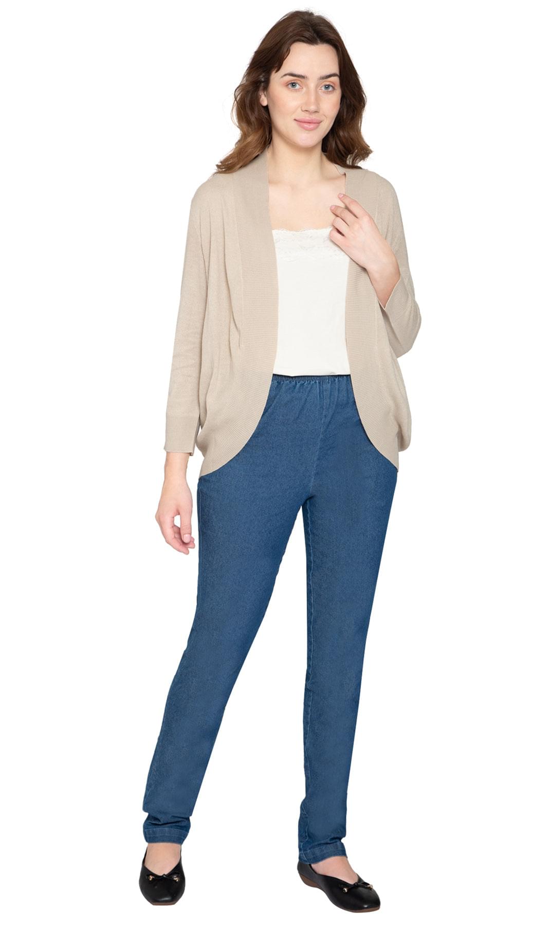 Women's Curved Hem Cardigan - Open Front Sweater in a Timeless Style - Stone - Full -  TURTLE BAY APPAREL