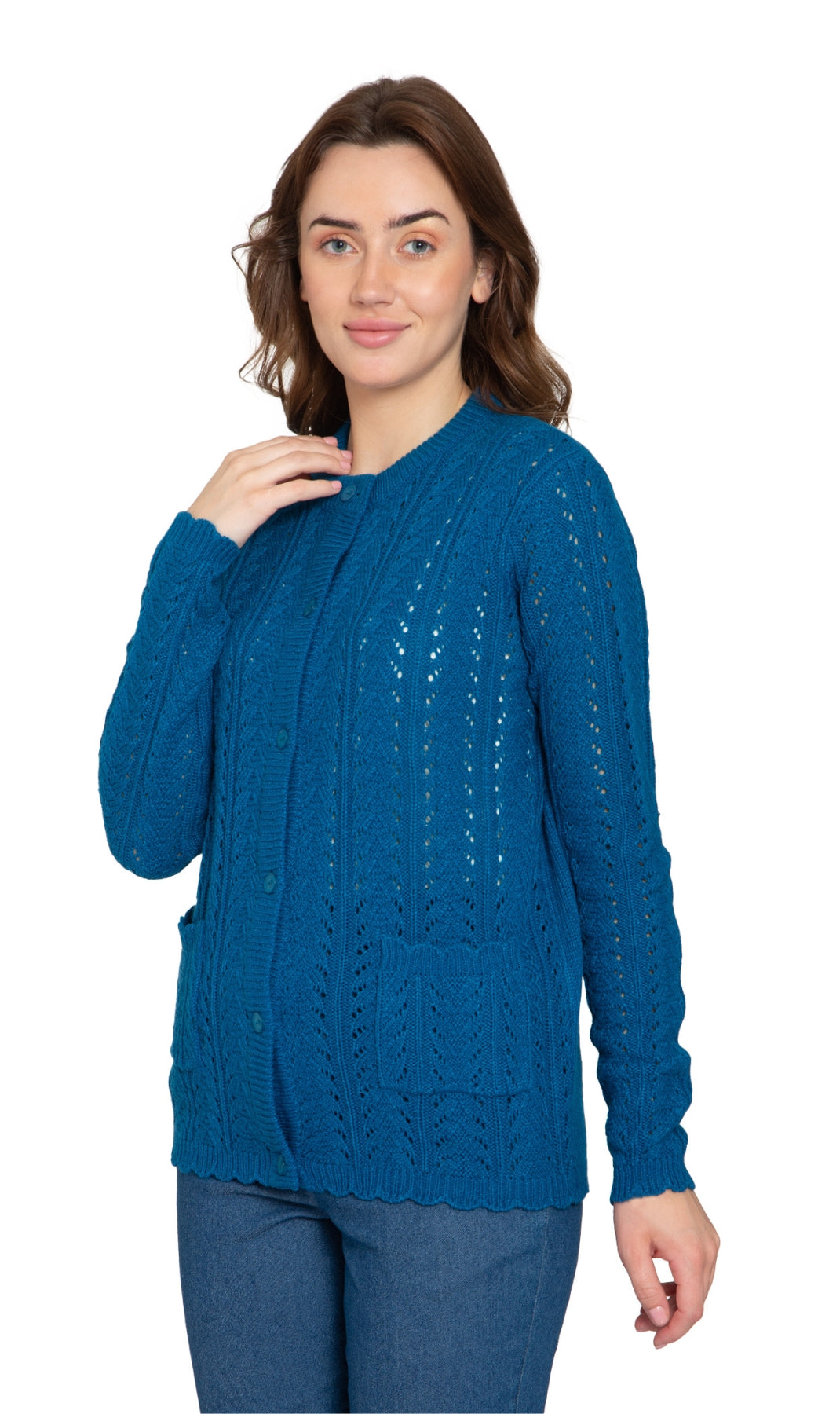 Women's Button Front Crochet Pointelle Cardigan with Pockets 9