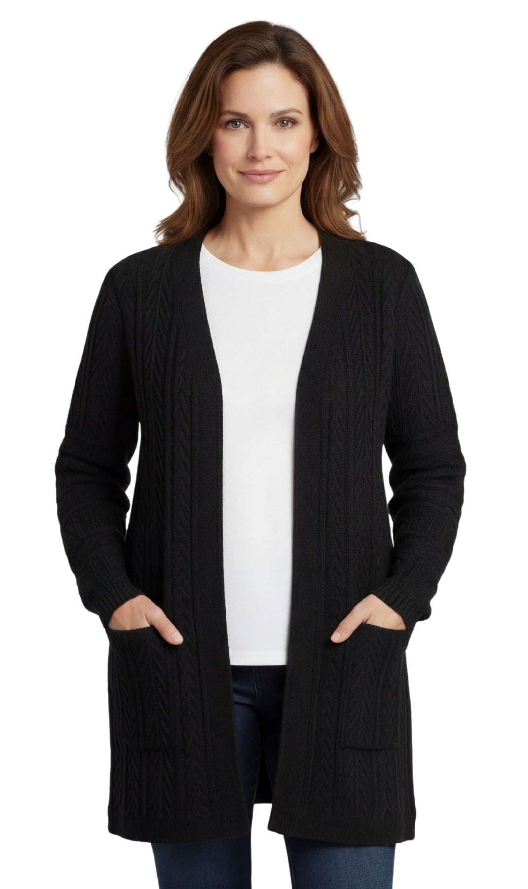 Women's Cable Knit Duster Sweater with Pockets Effortless Longline Cardigan for Everyday Warmth