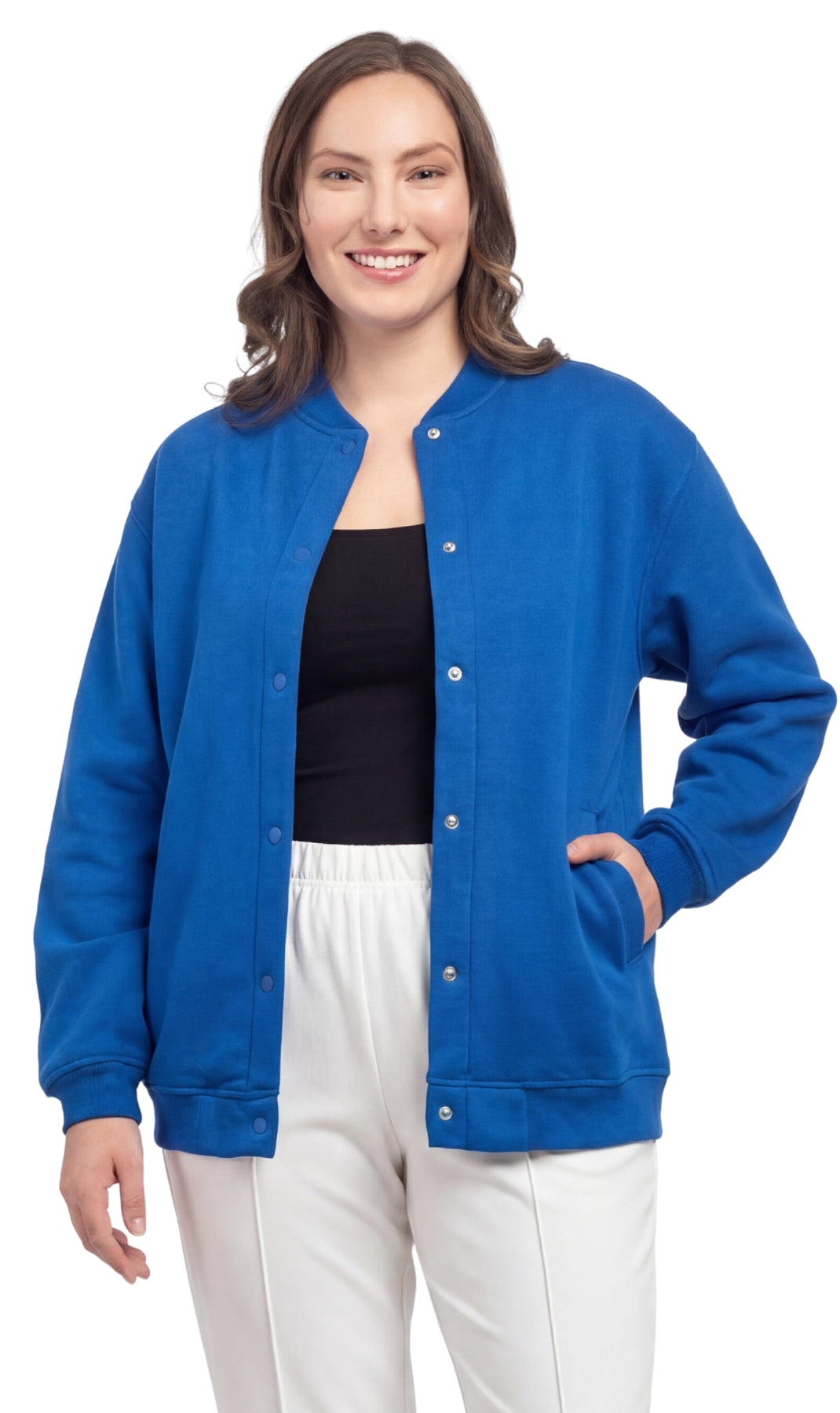 Turtle Bay New York Womens Snap Up Jacket - Soft, Fleecy Lining for Three-Season Comfort cobalt front