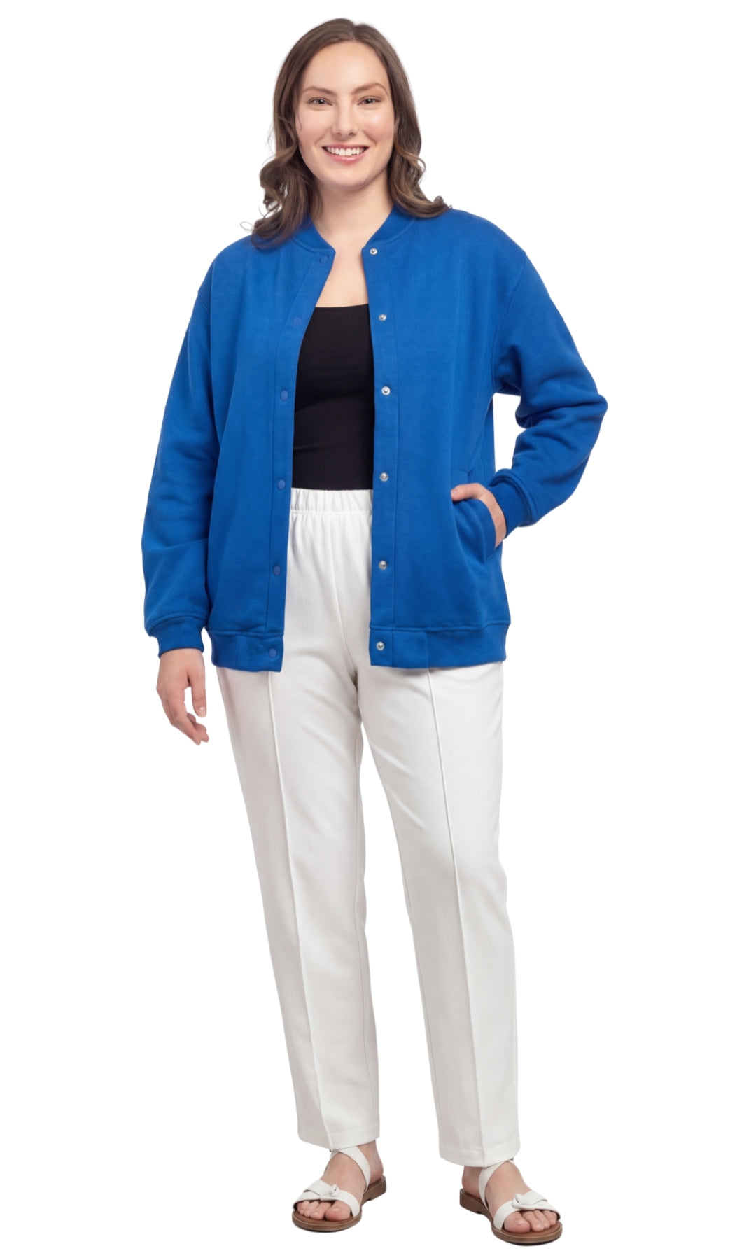 Turtle Bay New York Womens Snap Up Jacket - Soft, Fleecy Lining for Three-Season Comfort cobalt full
