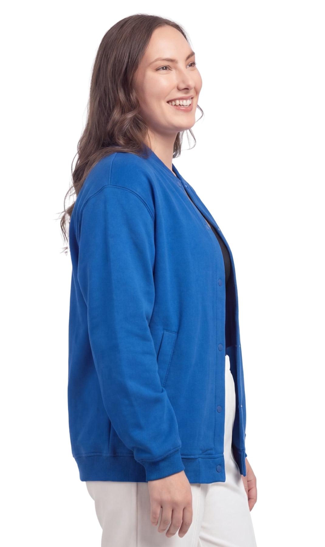 Turtle Bay New York Womens Snap Up Jacket - Soft, Fleecy Lining for Three-Season Comfort cobalt side