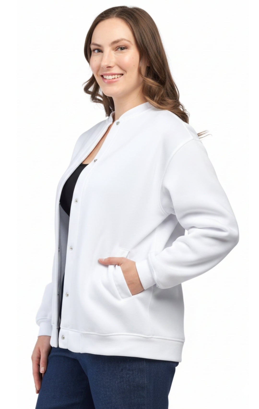 Turtle Bay Apparel Womens Snap Up Jacket - Soft, Fleecy Lining for Three-Season Comfort – White Side View