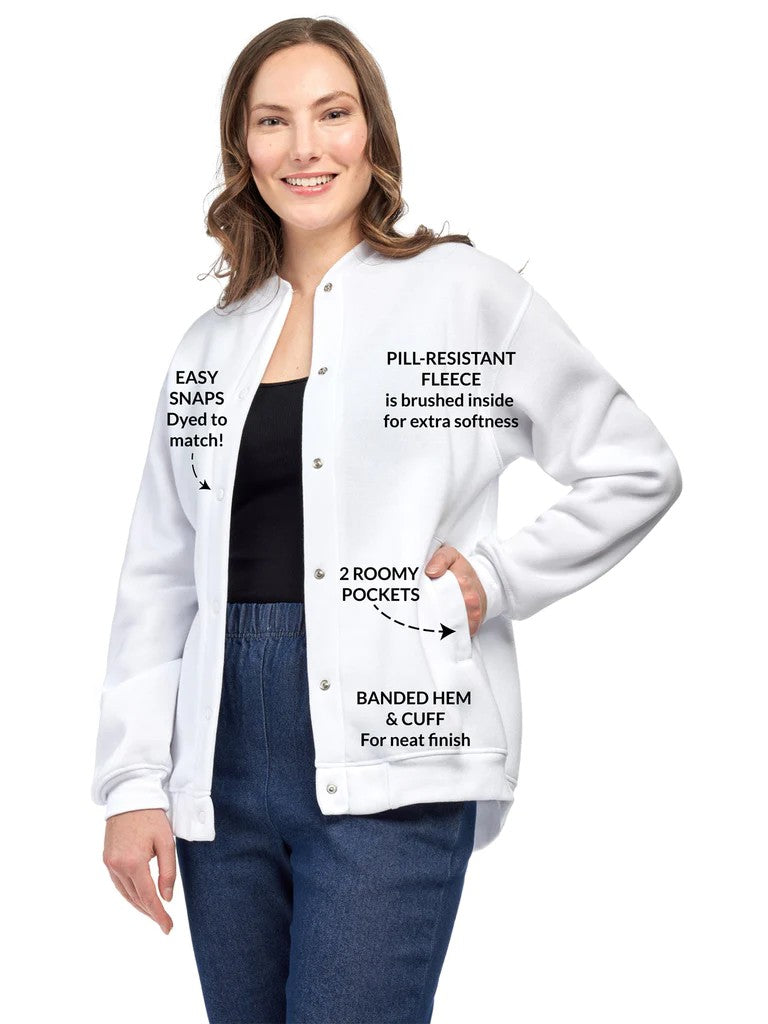 Turtle Bay New York Womens Snap Up Jacket - Soft, Fleecy Lining for Three-Season Comfort white info