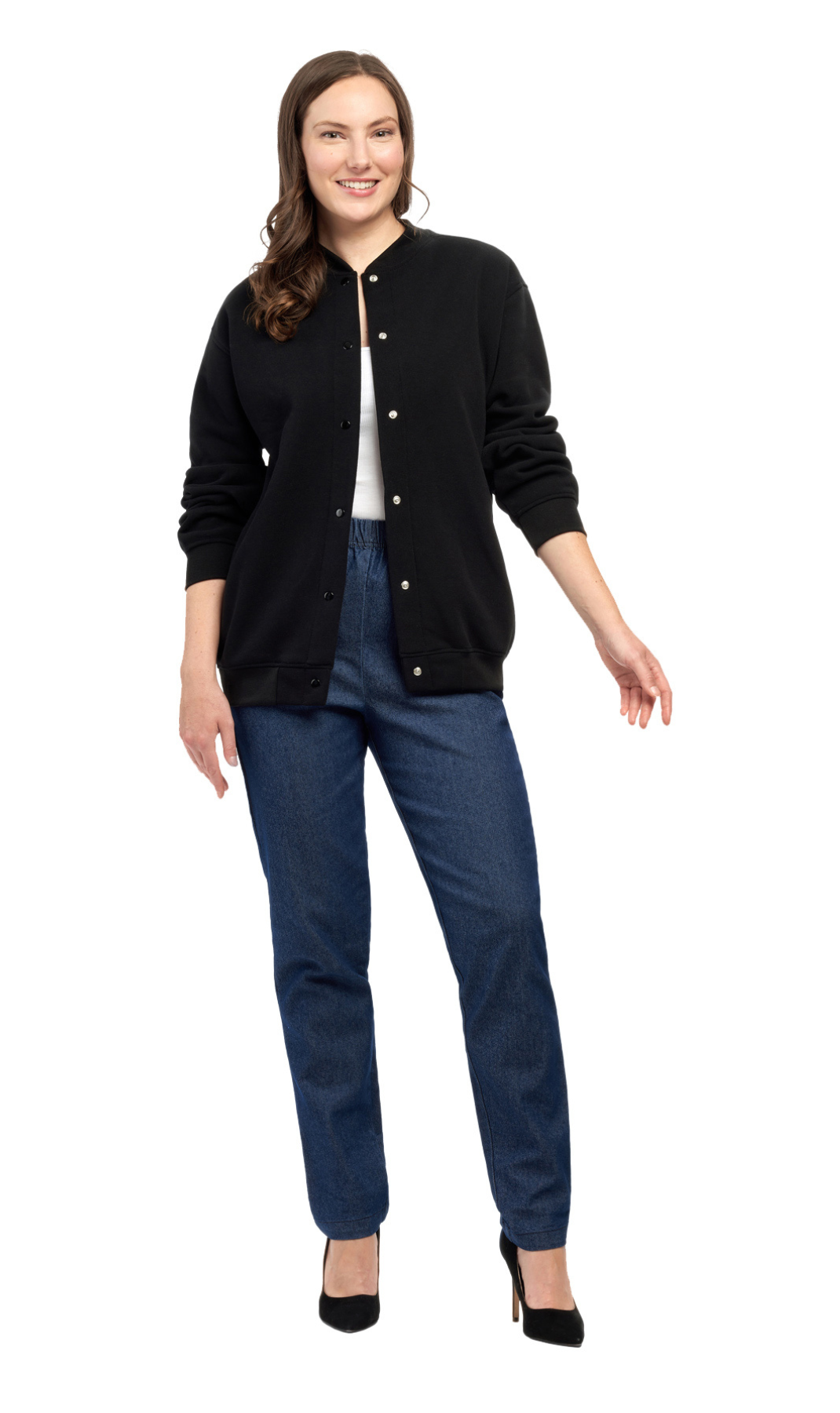 Turtle Bay New York Womens Snap Up Jacket - Soft, Fleecy Lining for Three-Season Comfort black full