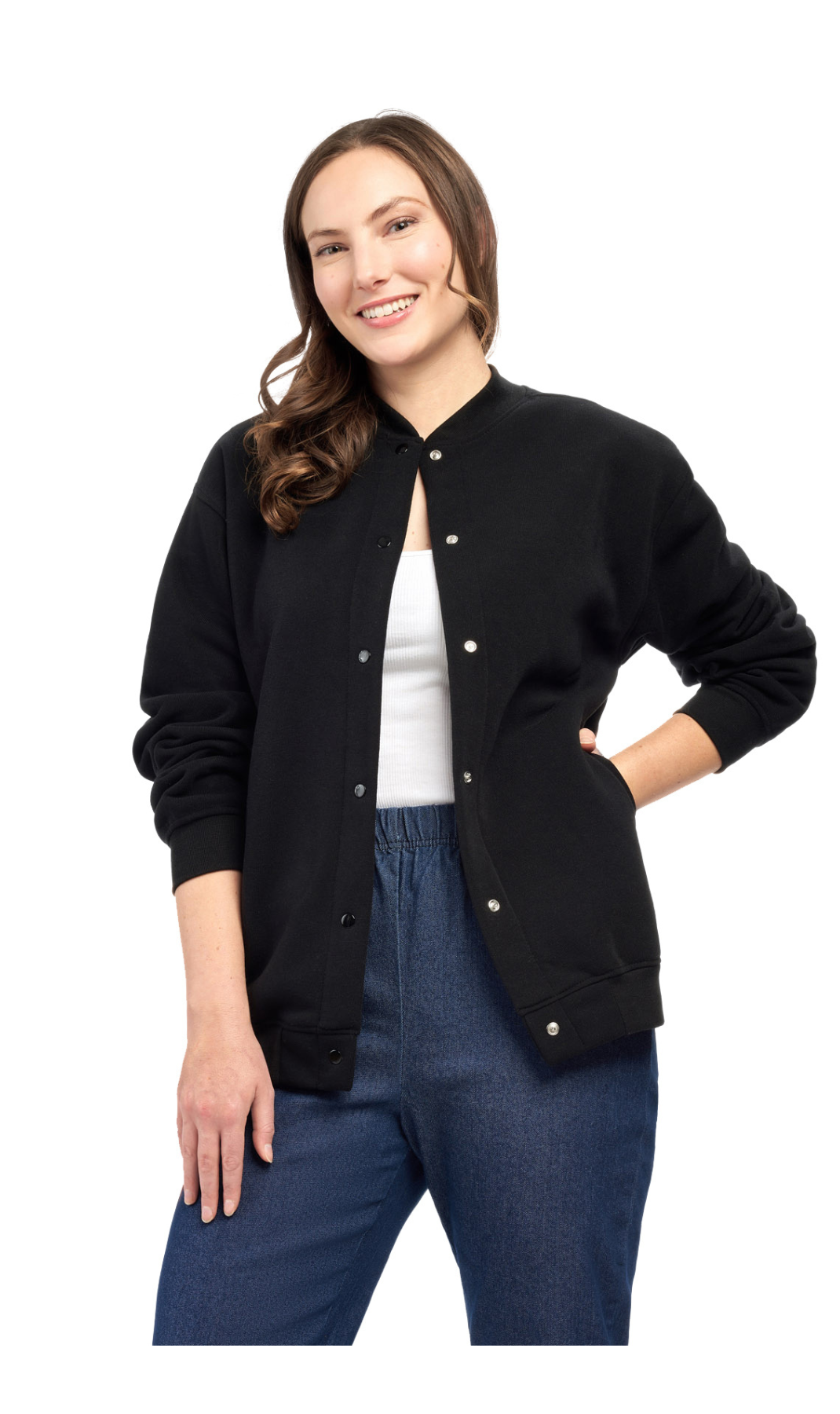 Turtle Bay New York Womens Snap Up Jacket - Soft, Fleecy Lining for Three-Season Comfort black side