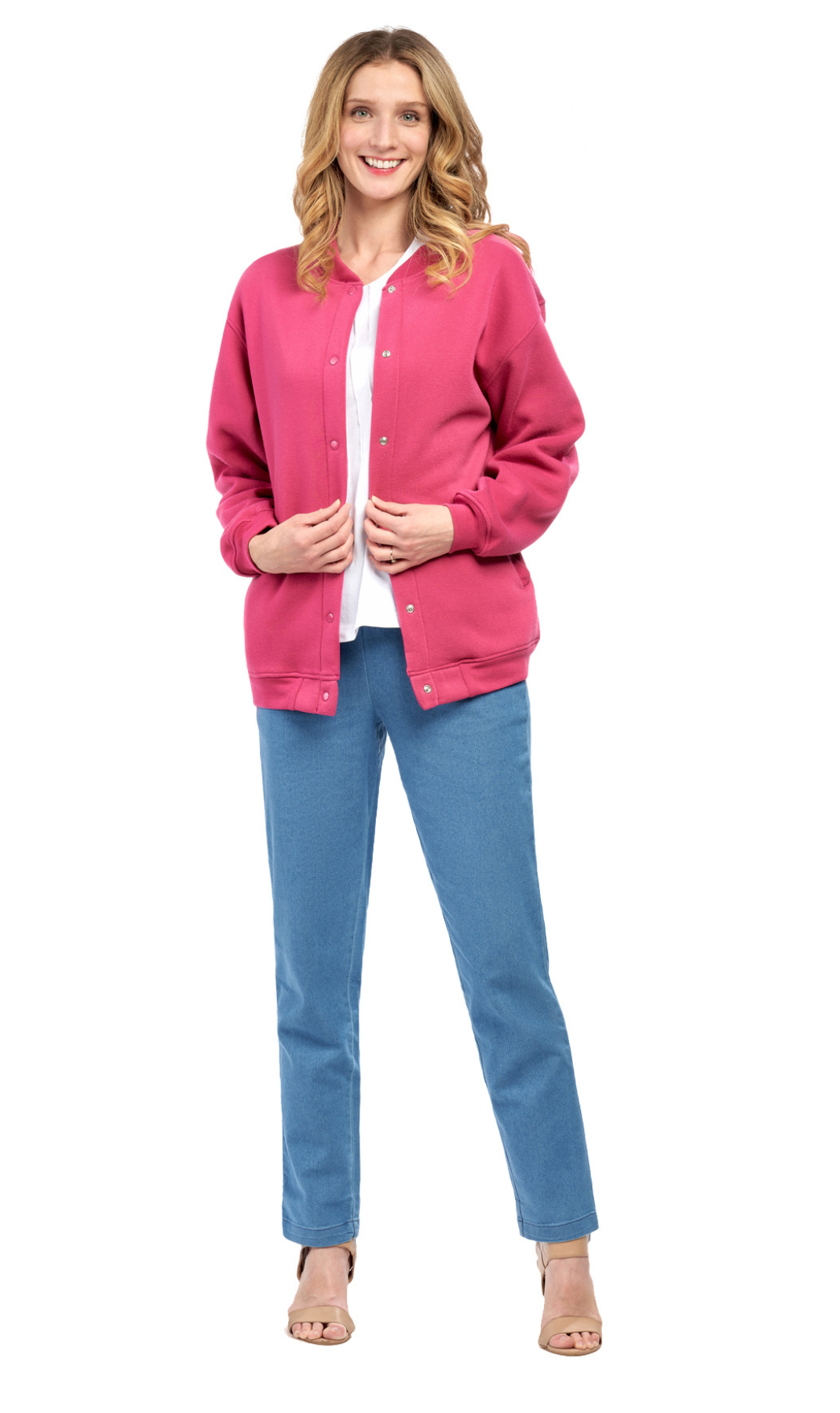 Turtle Bay New York Womens Snap Up Jacket - Soft, Fleecy Lining for Three-Season Comfort rose full1