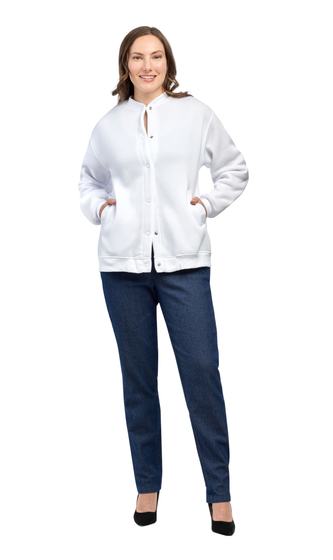 Turtle Bay New York Womens Snap Up Jacket - Soft, Fleecy Lining for Three-Season Comfort white full
