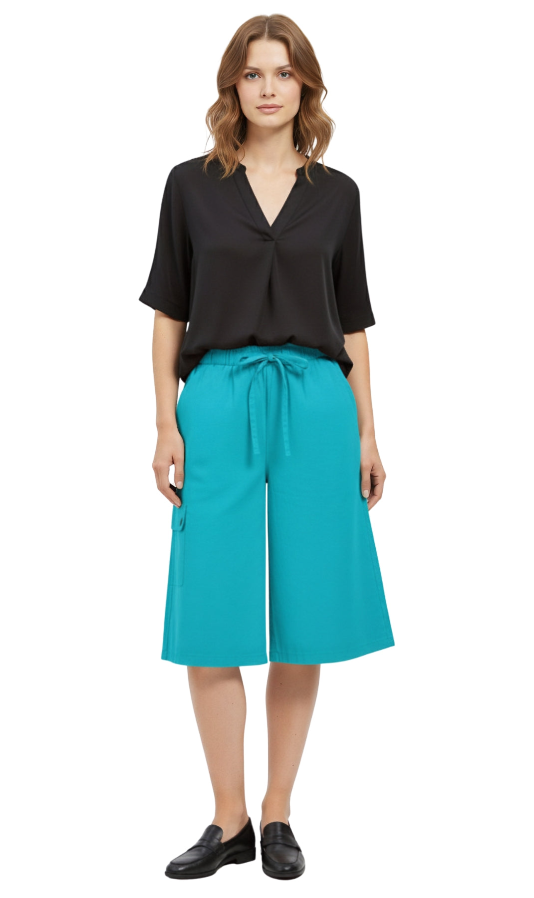 Women's Calcutta Split Skirt With Cargo Pocket -The Sportiness of Shorts, The Coolness of a Skirt - Turquoise - full-  TURTLE BAY APPAREL