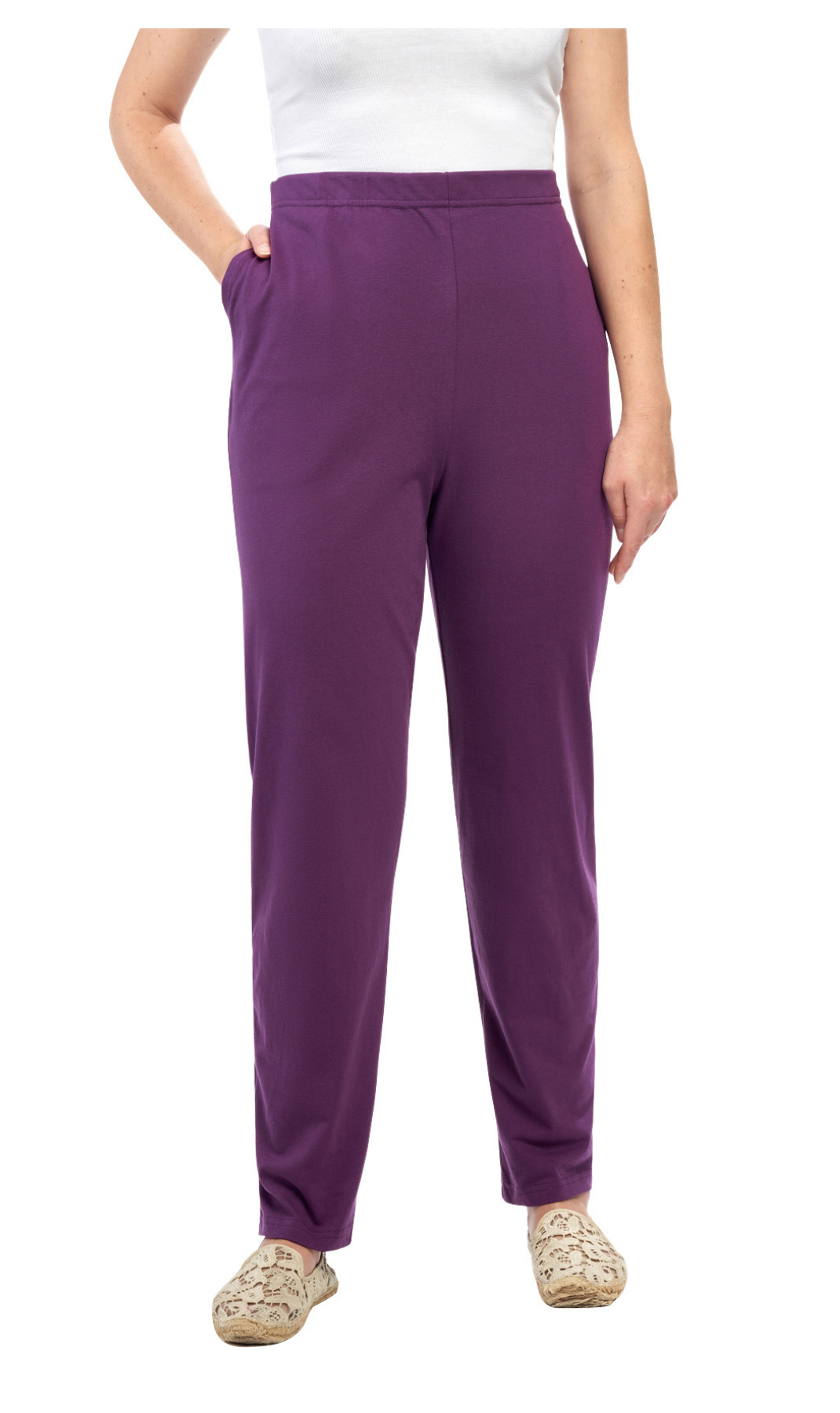 Women's Knit Pull on Pants - Cotton Blend with Flat Front waistband 52