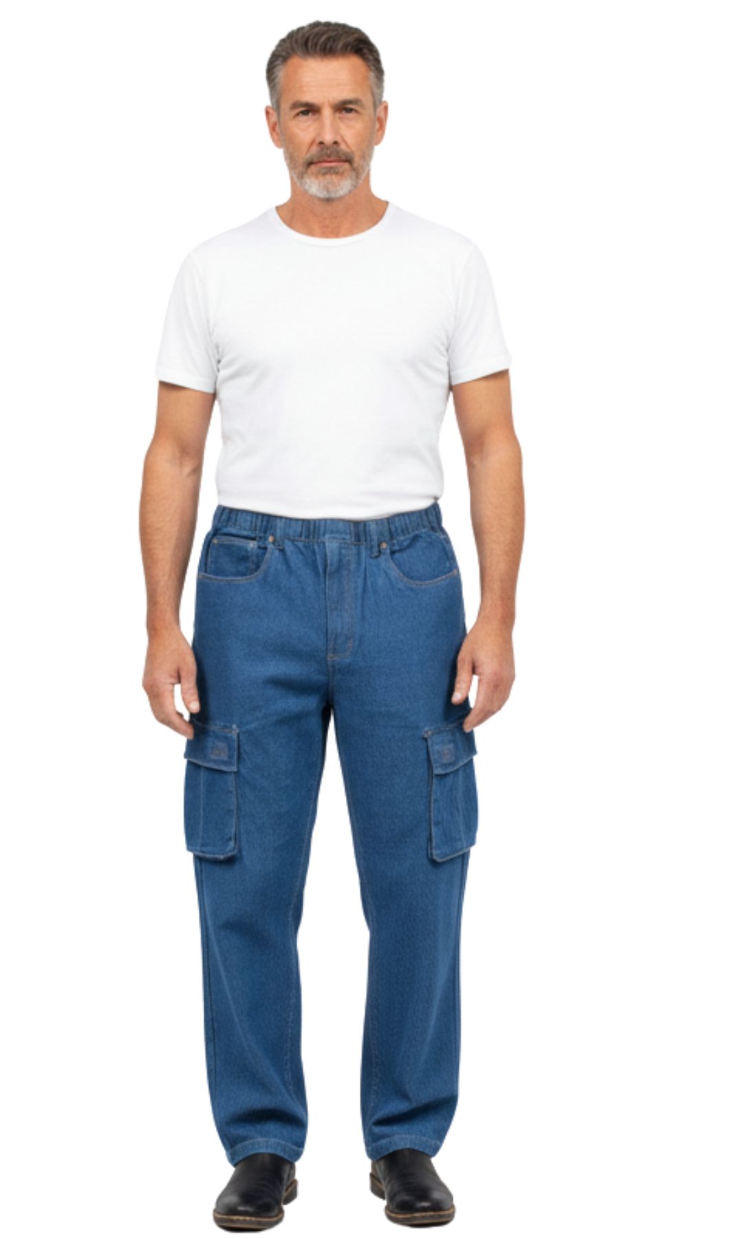 Men's Pull-On Jeans with Double Cargo Pockets — Lightweight Easy Fit 4