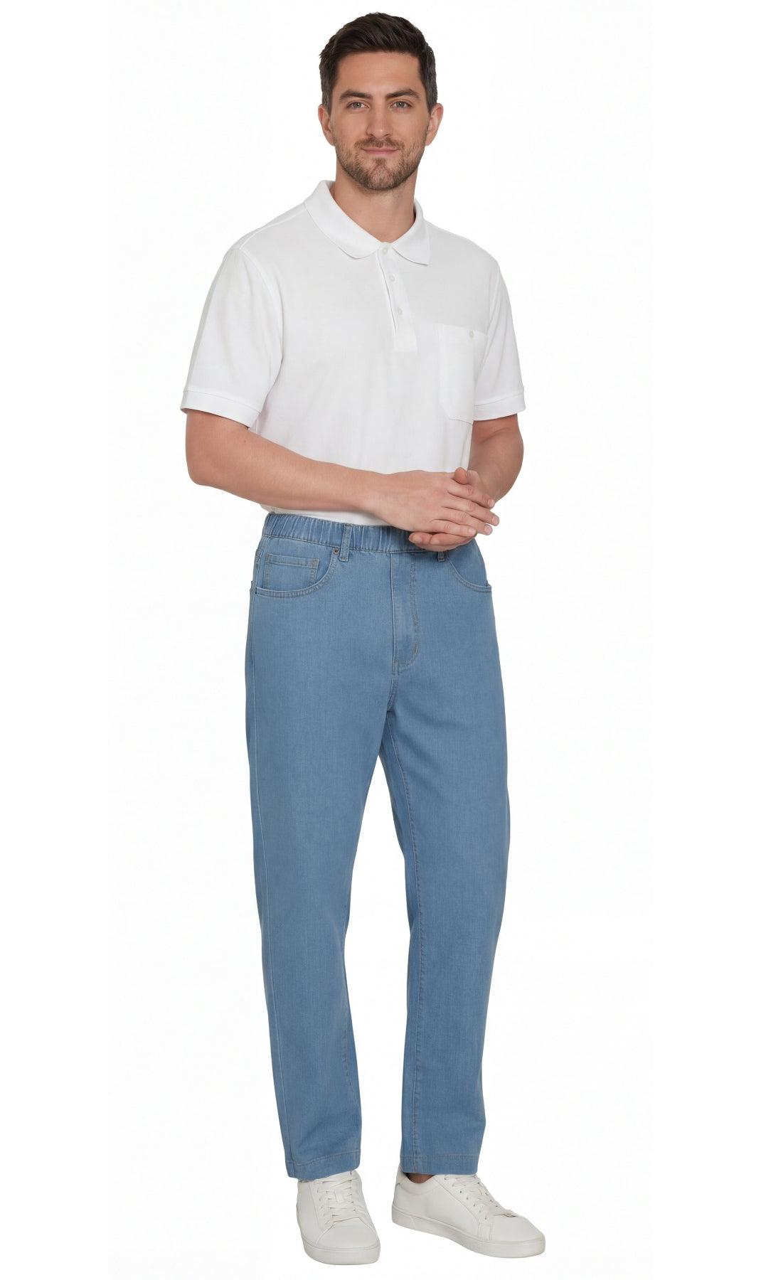 Men's Casual Elastic Waist Denim & Twill Pull on Jeans Pants 14