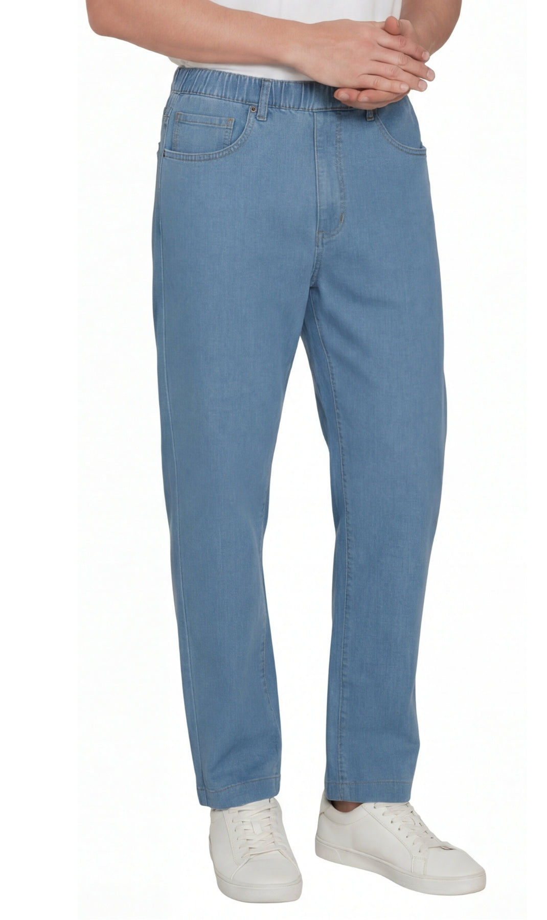 Men's Casual Elastic Waist Denim & Twill Pull on Jeans Pants 13