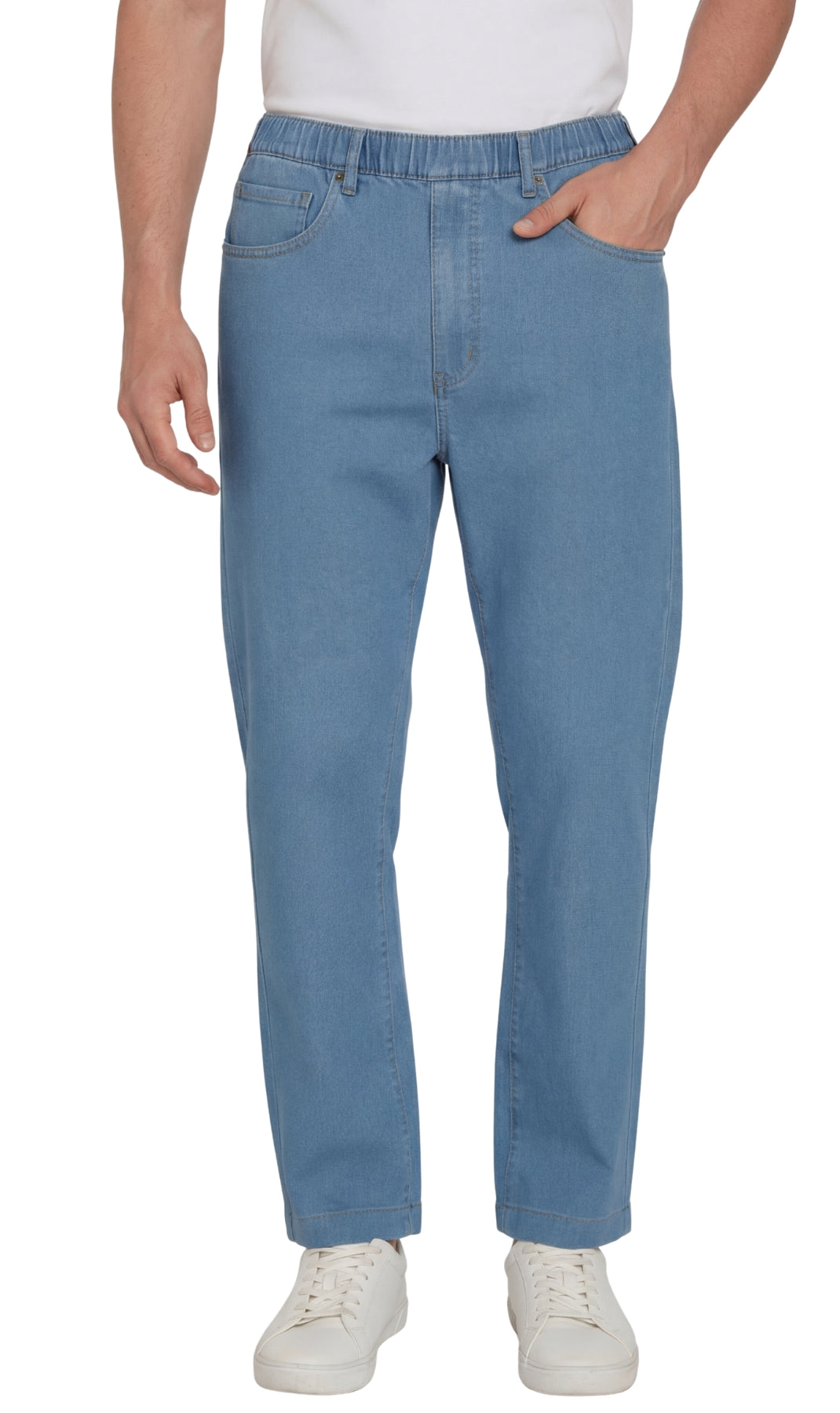 Men's Casual Elastic Waist Denim & Twill Pull on Jeans Pants 11