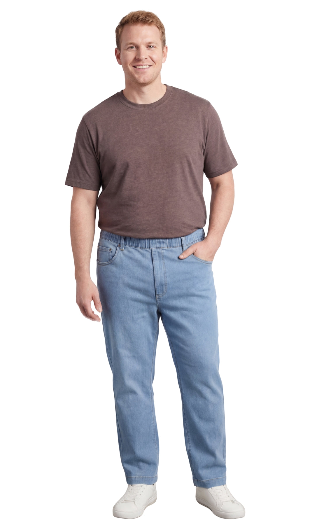 Turtle Bay New York Men’s Lightweight Casual Elastic Waist Pull-On Jeans – Denim & Twill Pants with Easy Fit stonewash full