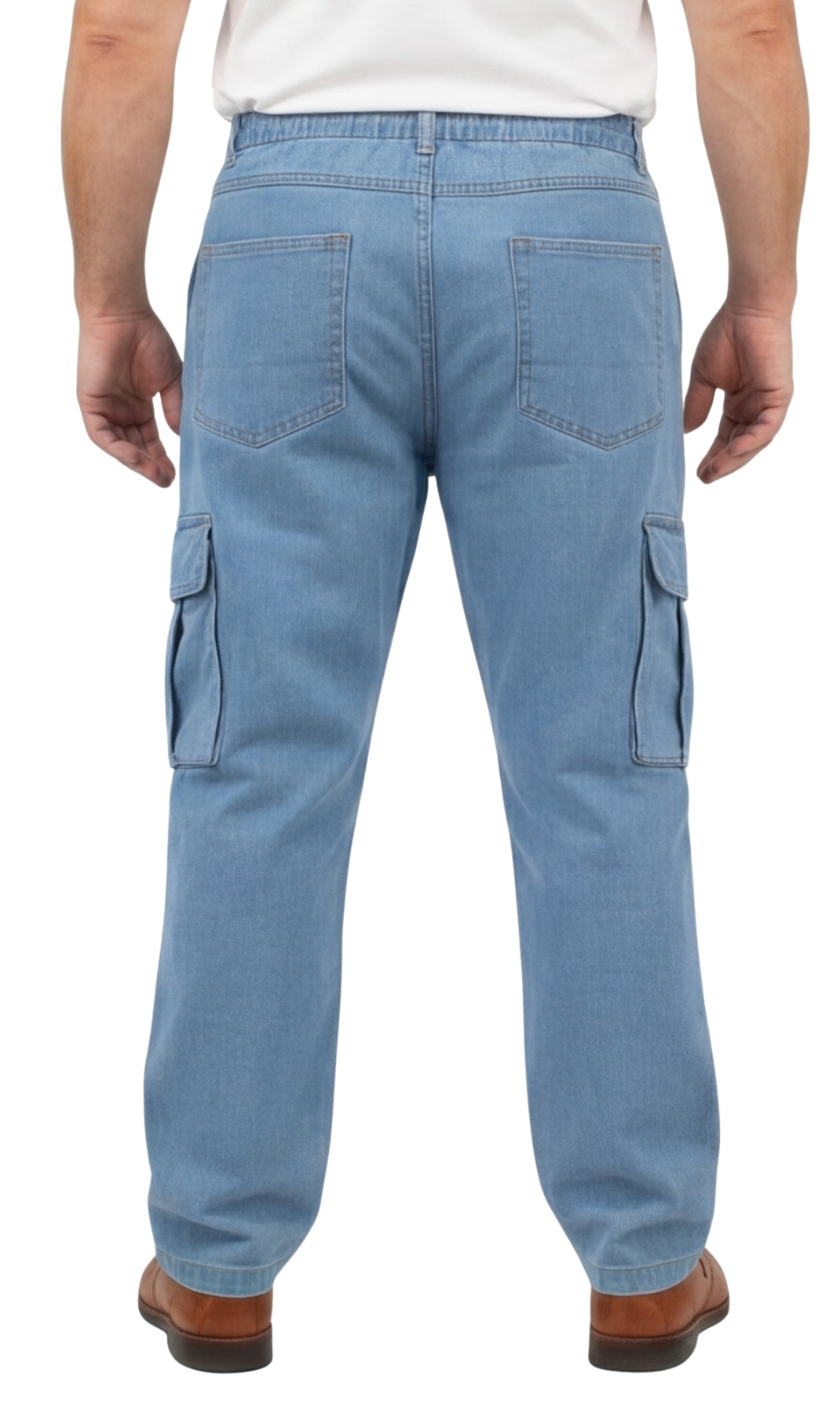Turtle Bay New York Men's Lightweight Double Cargo Pocket Pull-On Jeans med stone wash back