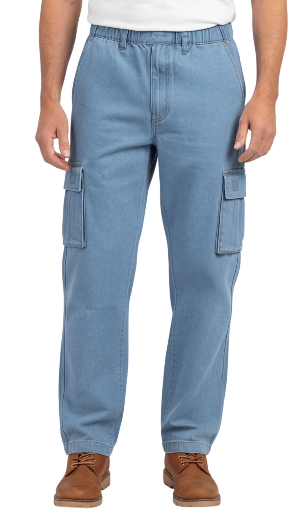 Turtle Bay New York Men's Lightweight Double Cargo Pocket Pull-On Jeans med stone wash front