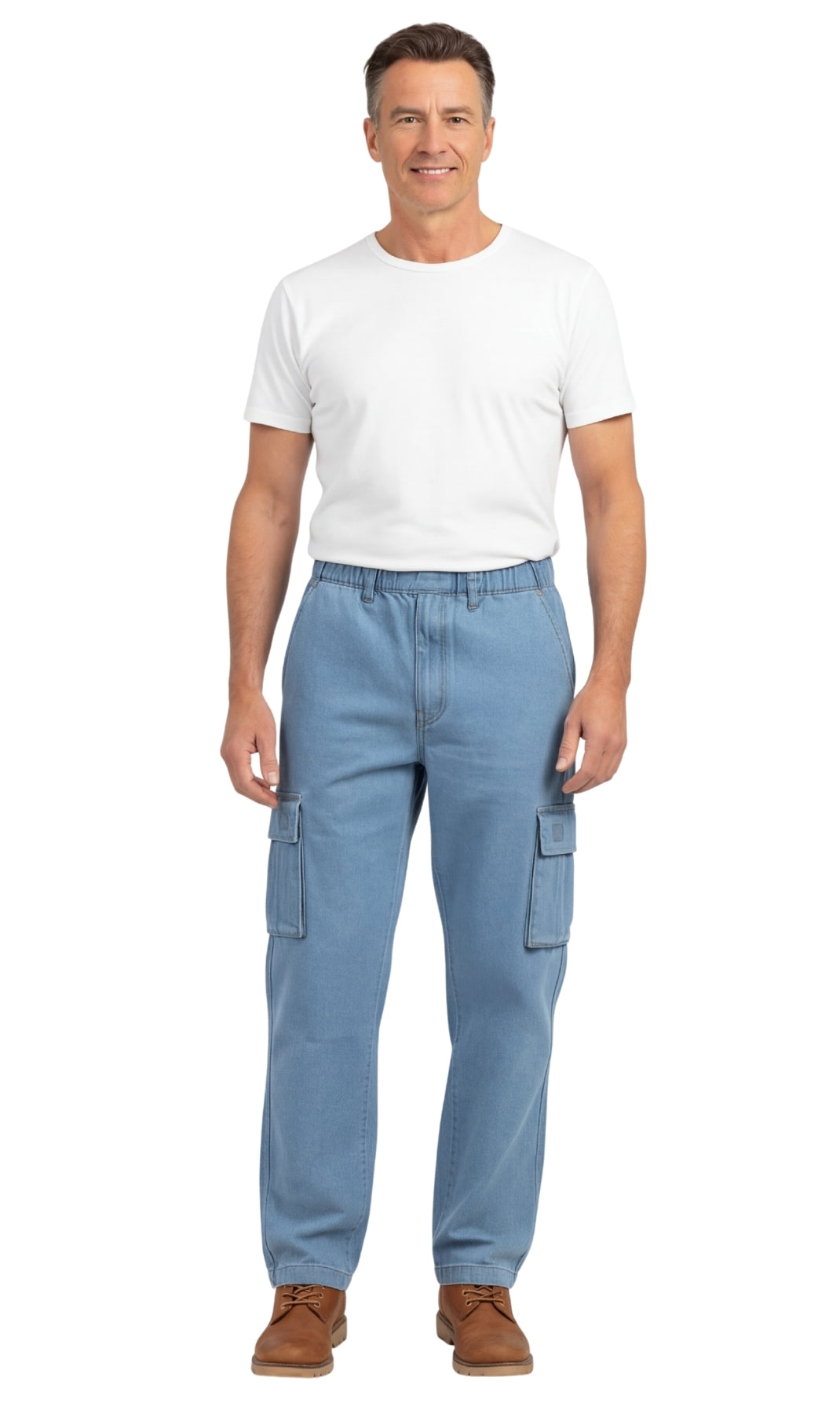 Turtle Bay New York Men's Lightweight Double Cargo Pocket Pull-On Jeans med stone wash full