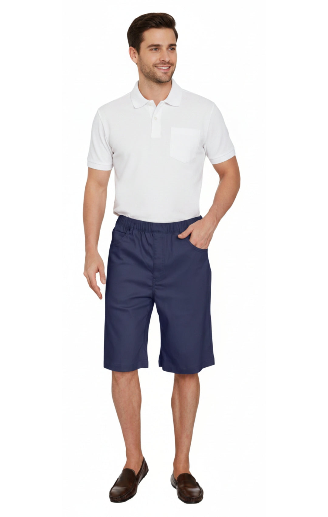 Men's Pull-On Stretch Denim and Twill Shorts — Elastic Waist No Zipper 25