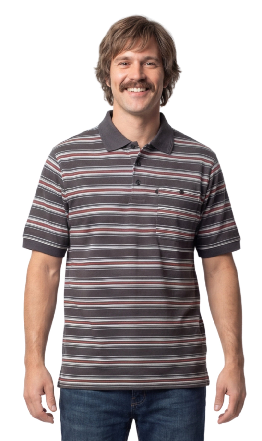 Men's Short Sleeve Pique Polo Shirt in Cotton Blend with Front Pocket 20