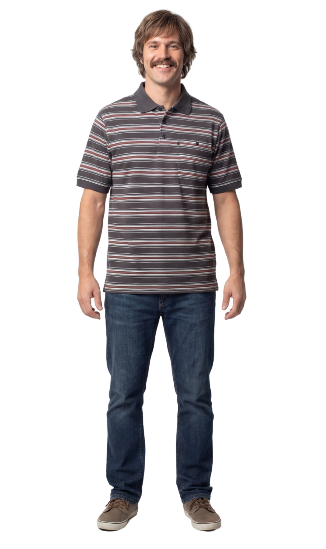 Men's Short Sleeve Pique Polo Shirt in Cotton Blend with Front Pocket 23