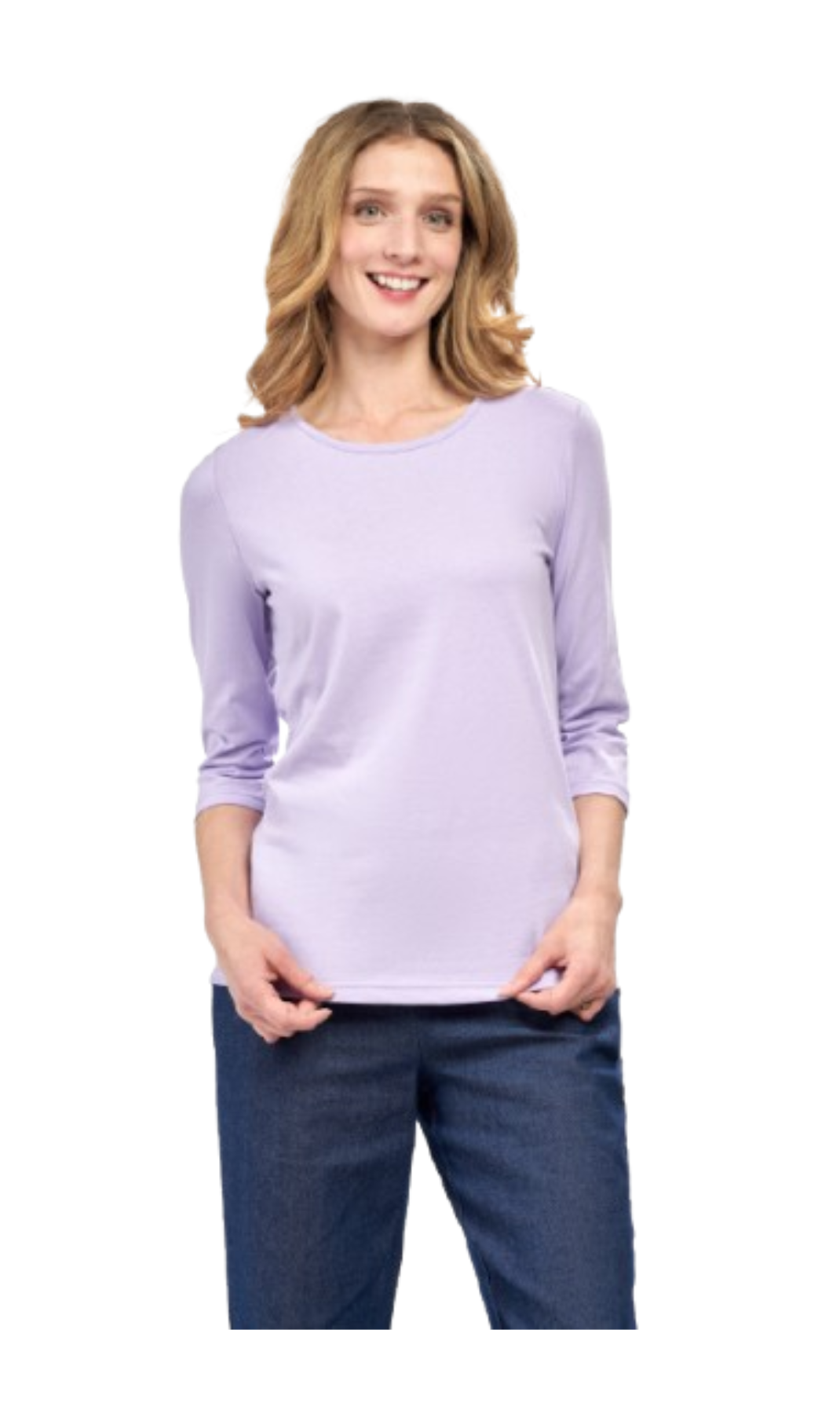 Turtle Bay New York Women's 3/4 Sleeve Crew Neck Top – Comfortable Jer lavander Full