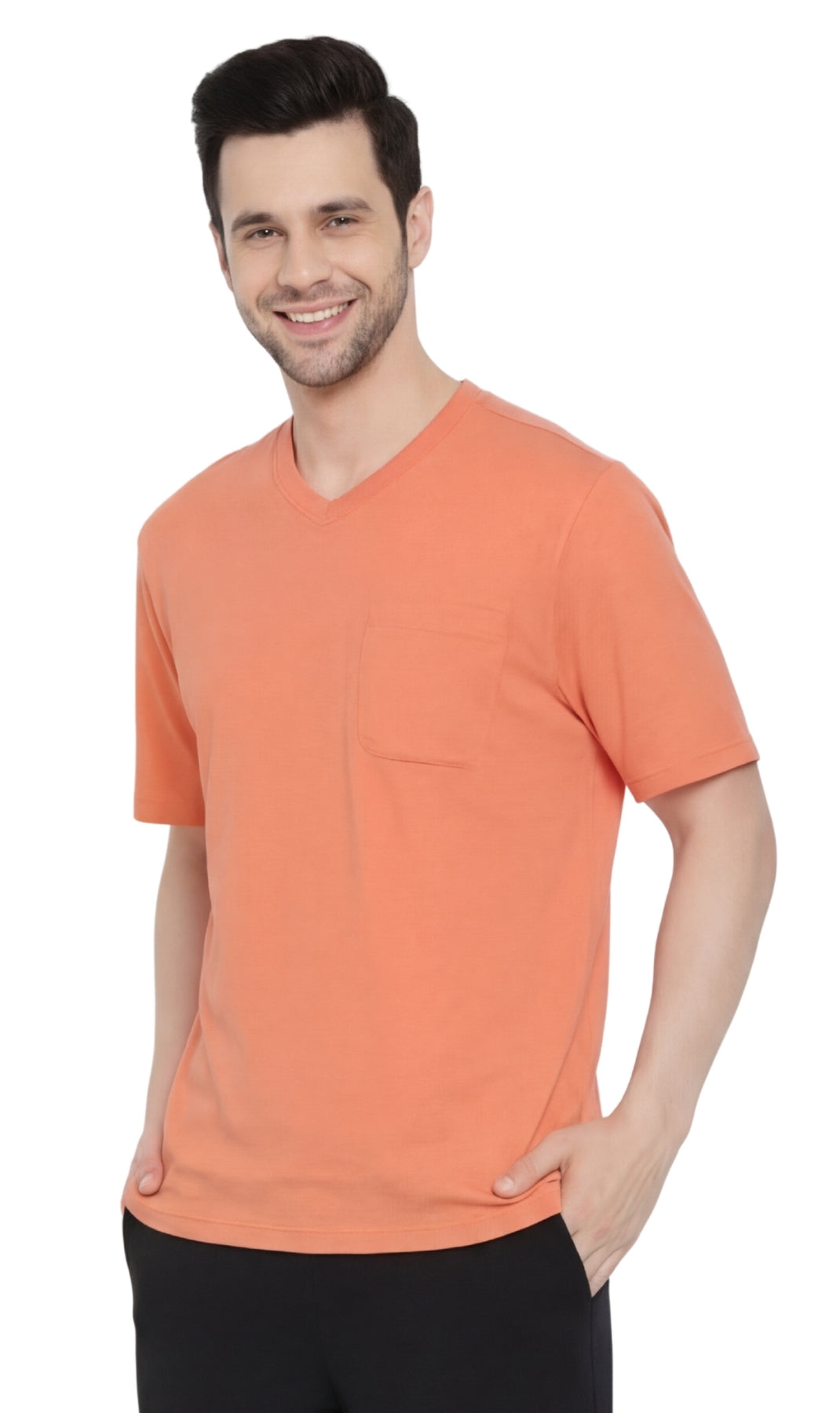 Men's Heavyweight Short Sleeve V-Neck T-Shirt – Relaxed Fit Cotton Blend with Pocket