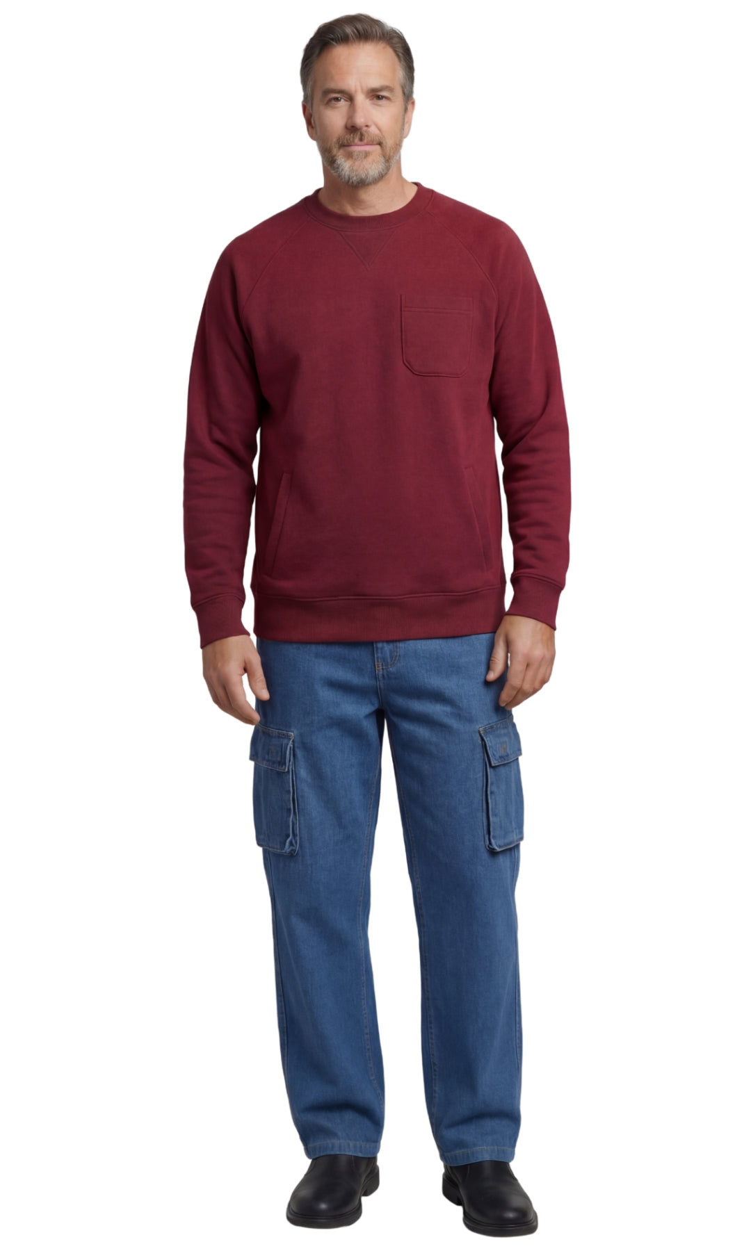 Turtle Bay New York Mens 3-Pocket Fleece Sweatshirt with Raglan Seams, Chest Pocket and Tagless Neck burgundy full