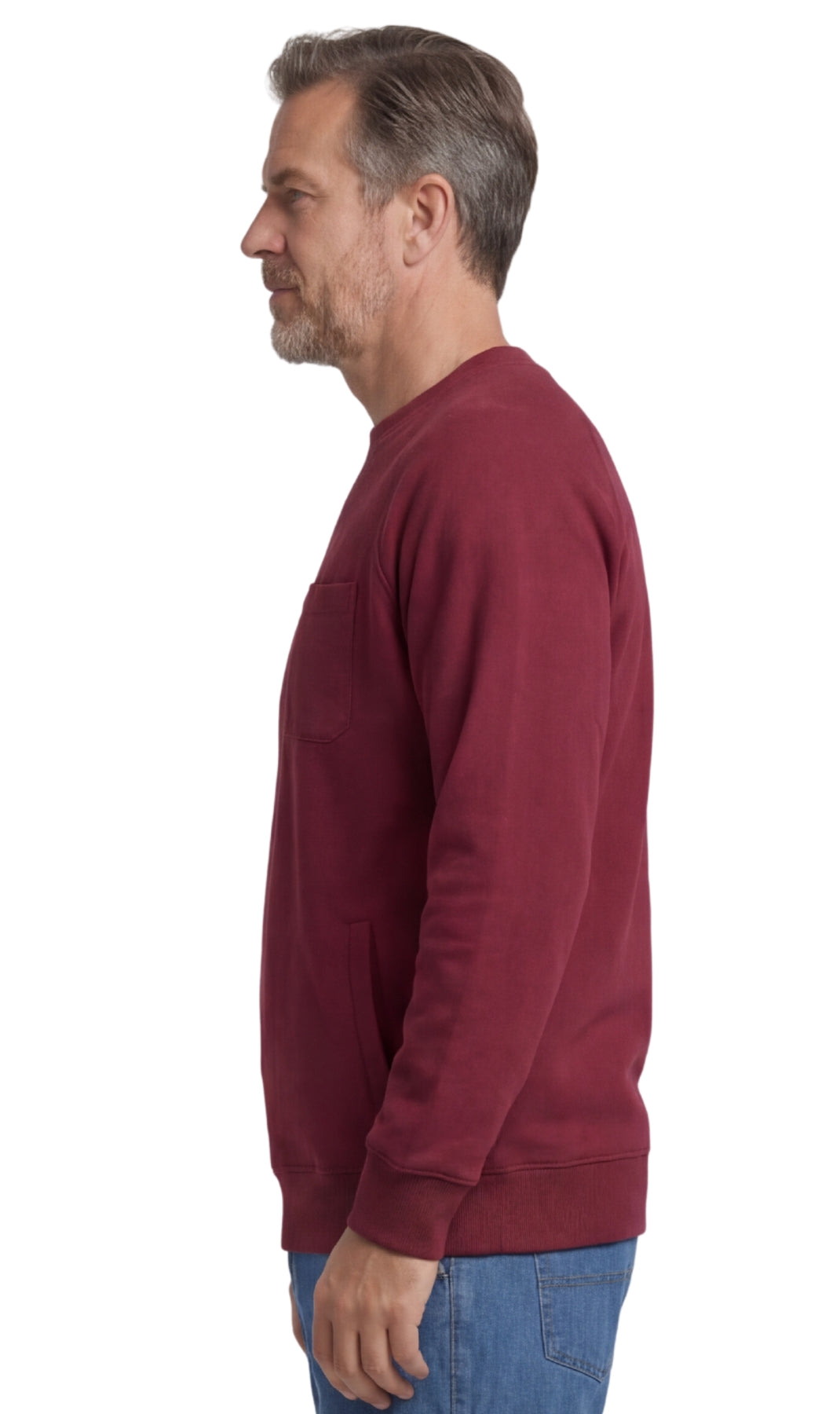 Turtle Bay New York Mens 3-Pocket Fleece Sweatshirt with Raglan Seams, Chest Pocket and Tagless Neck burgundy side