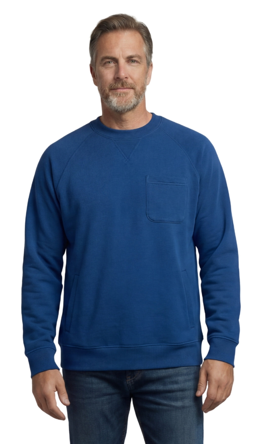 Turtle Bay New York Mens 3-Pocket Fleece Sweatshirt with Raglan Seams, Chest Pocket and Tagless Neck cobalt  front
